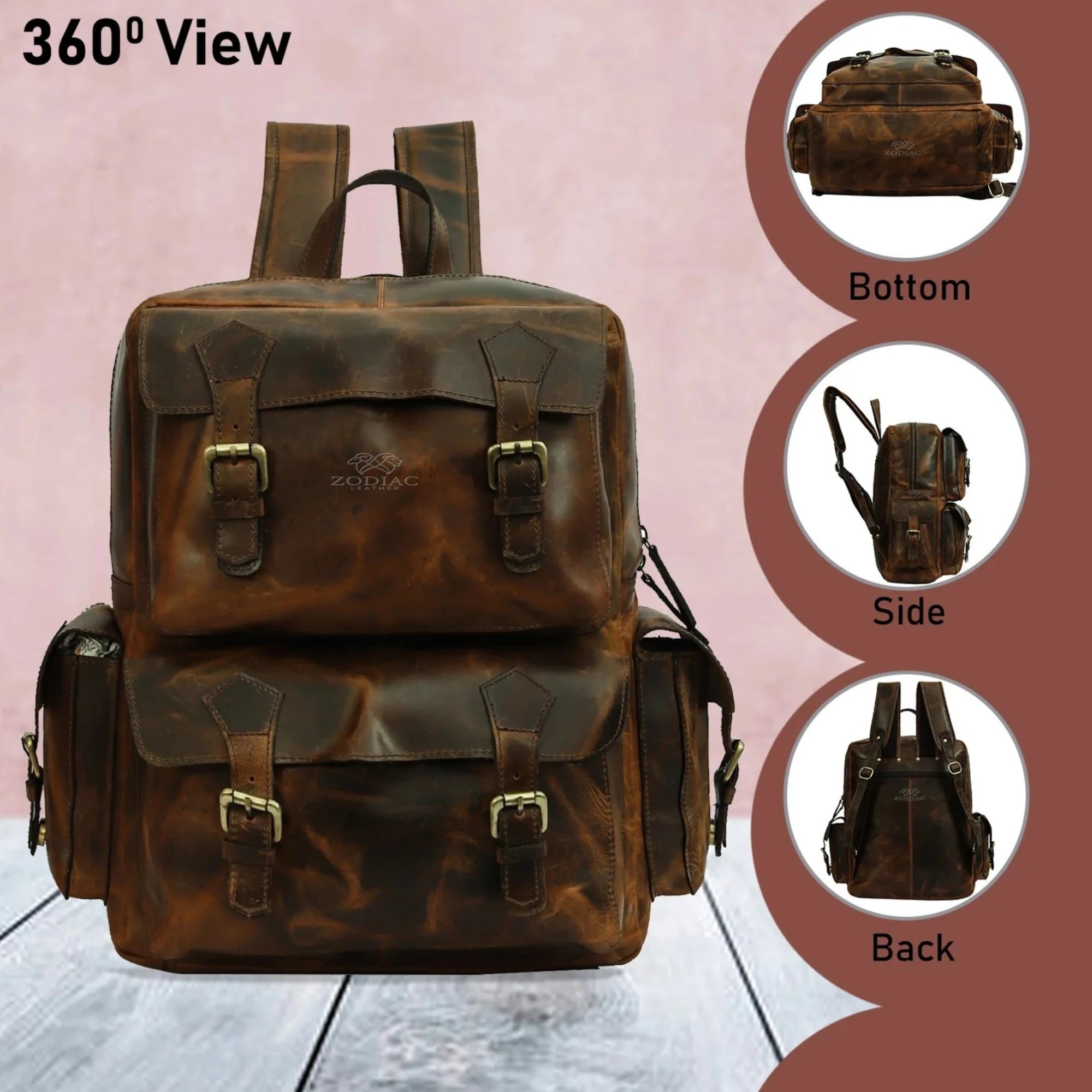 Zodiac Aquila Genuine Leather Backpack Dark Brown