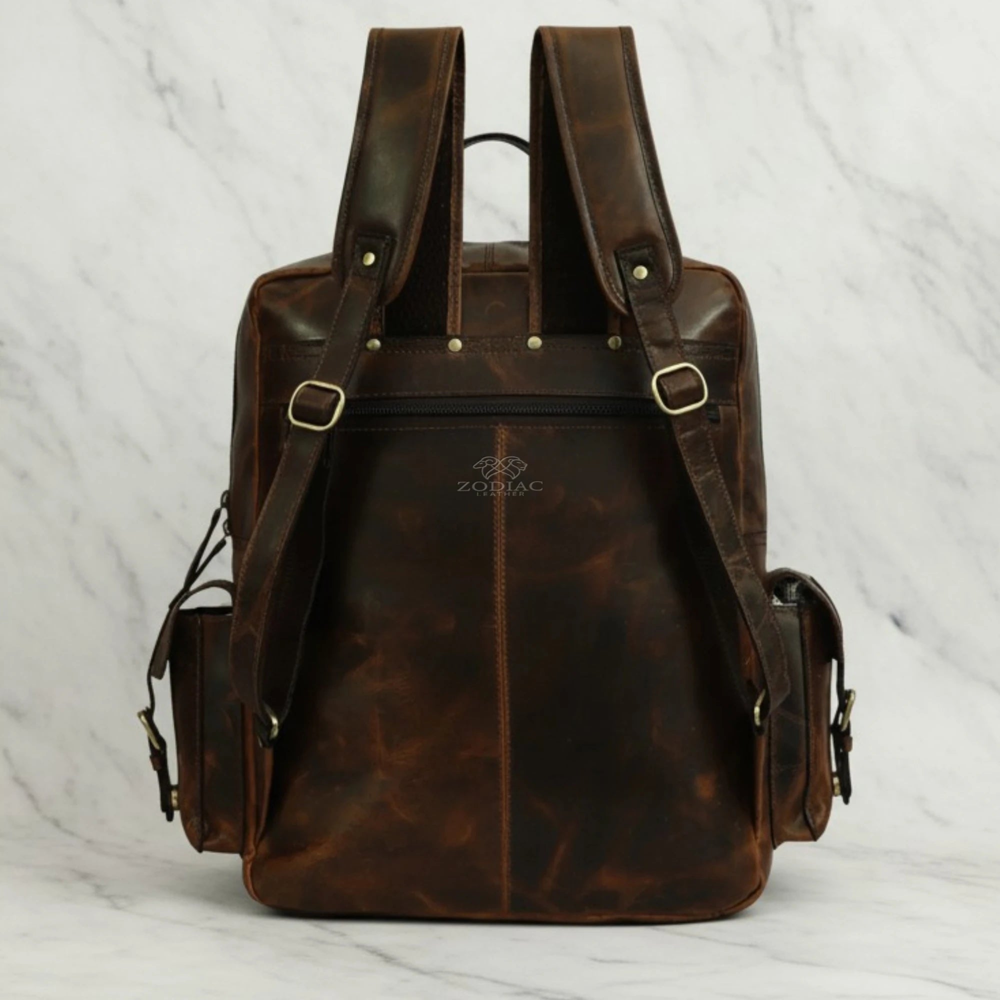 Zodiac Aquila Genuine Leather Backpack Dark Brown