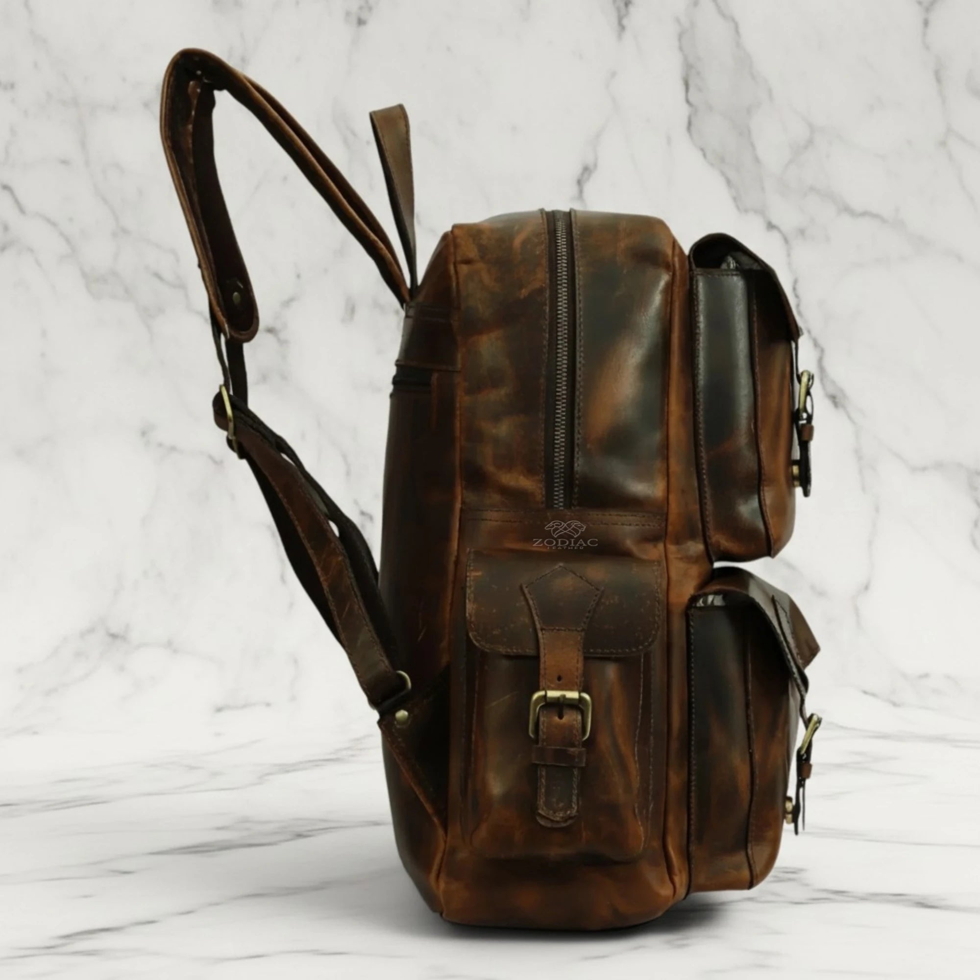 Zodiac Aquila Genuine Leather Backpack Dark Brown