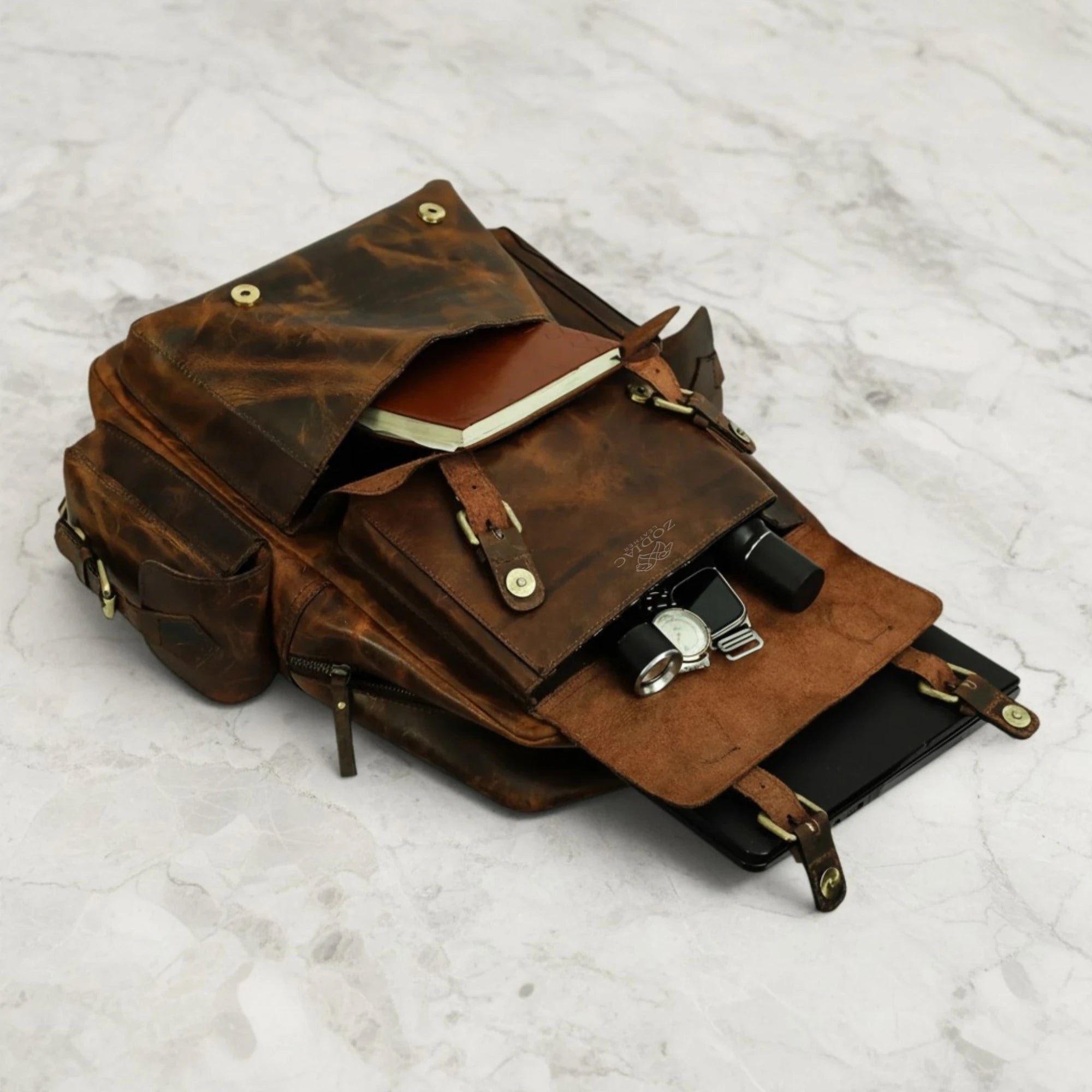 Zodiac Aquila Genuine Leather Backpack Dark Brown