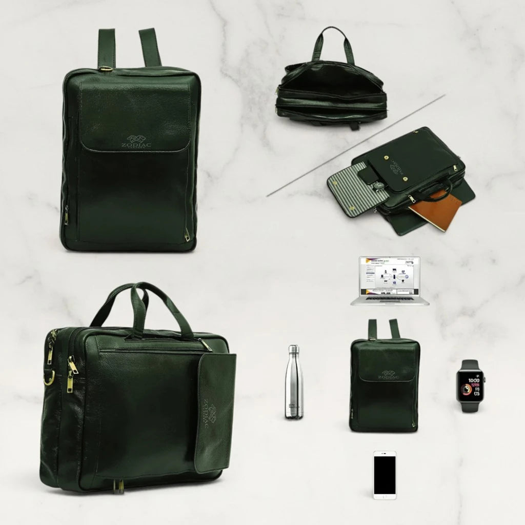 Zodiac Asahi Genuine Leather 2 In 1 Backpack Bag Green