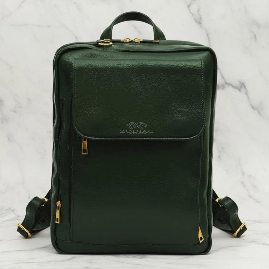Zodiac Asahi Genuine Leather 2 In 1 Backpack Bag Green