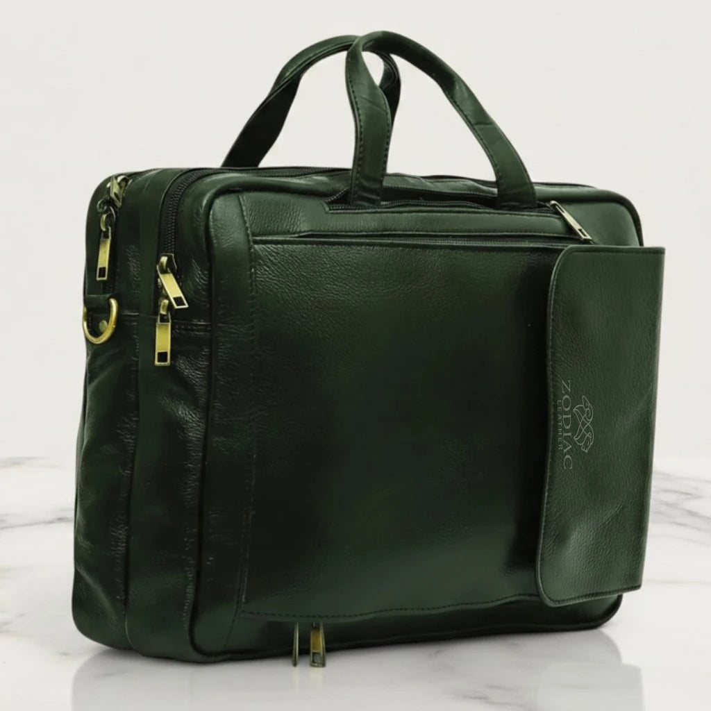 Zodiac Asahi Genuine Leather 2 In 1 Backpack Bag Green