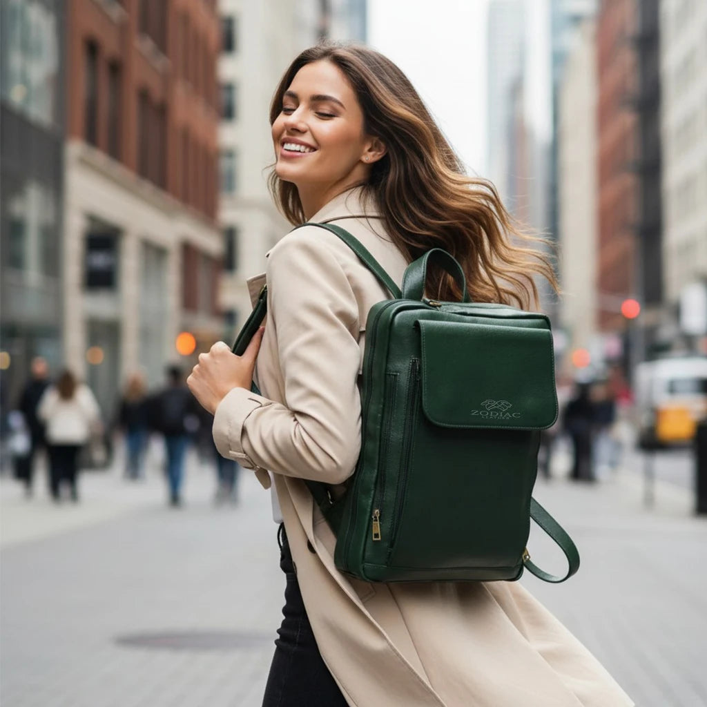Zodiac Asahi Genuine Leather 2 In 1 Backpack Bag Green