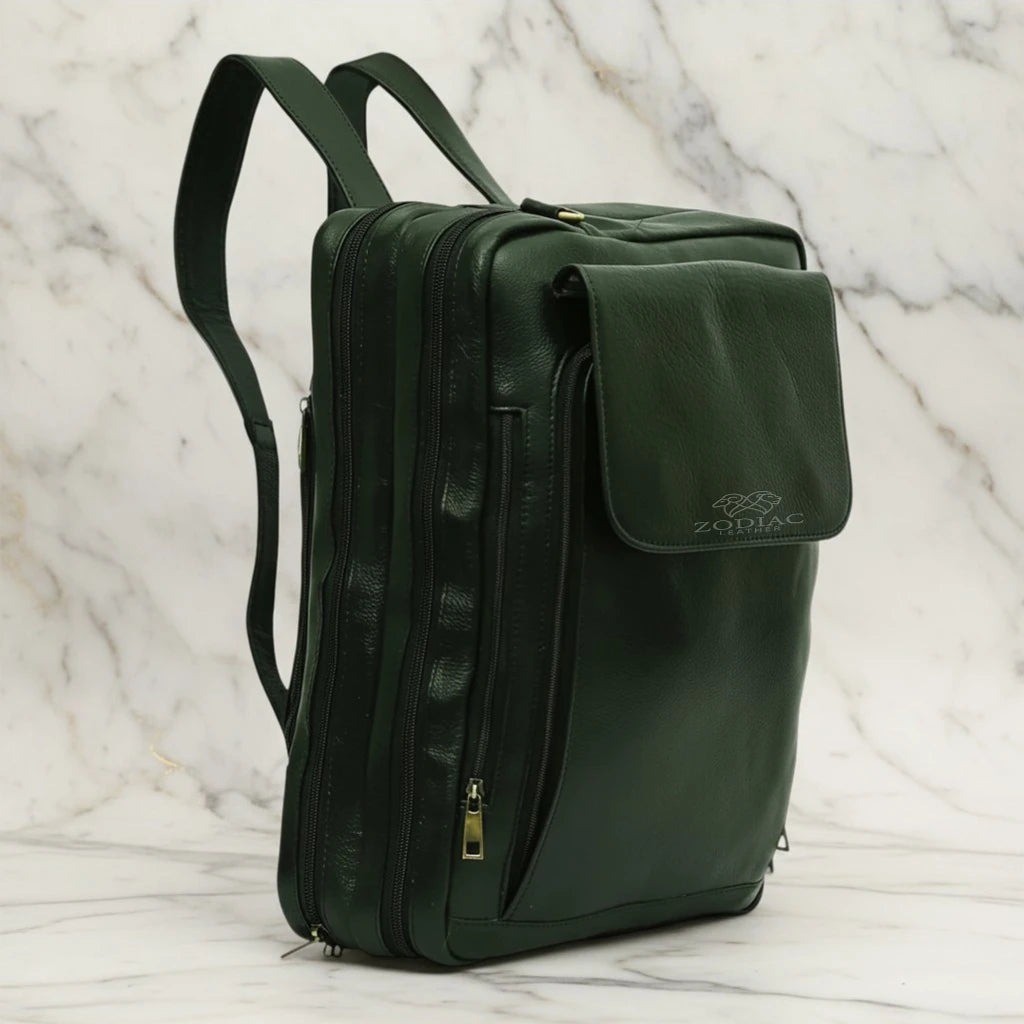 Zodiac Asahi Genuine Leather 2 In 1 Backpack Bag Green