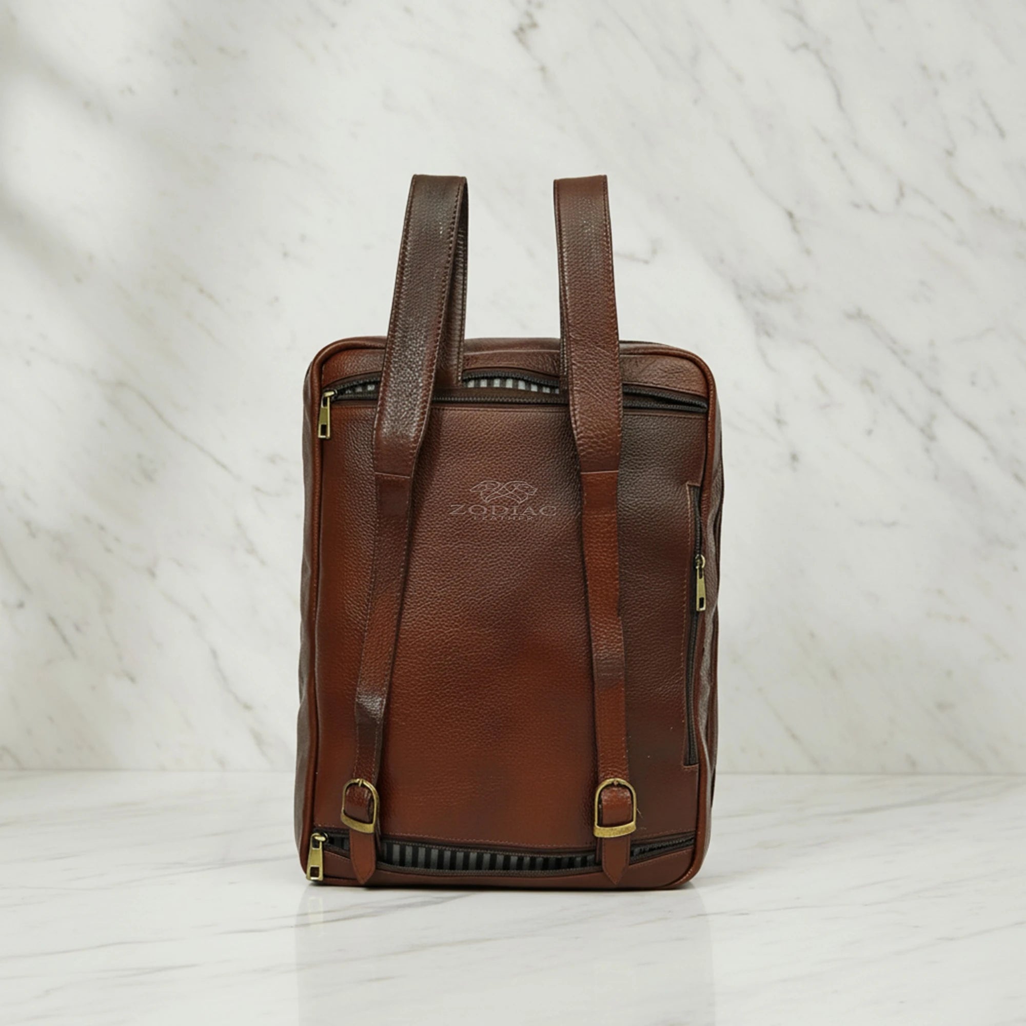 Zodiac Asahi Genuine Leather 2 In 1 Backpack Bag Tan Brown