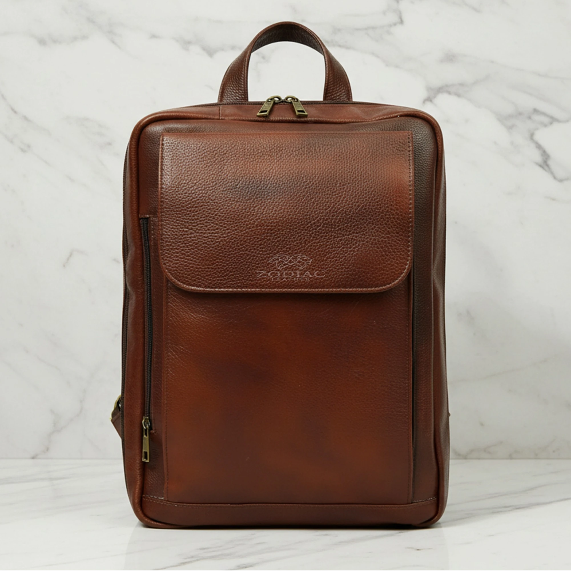 Zodiac Asahi Genuine Leather 2 In 1 Backpack Bag Tan Brown