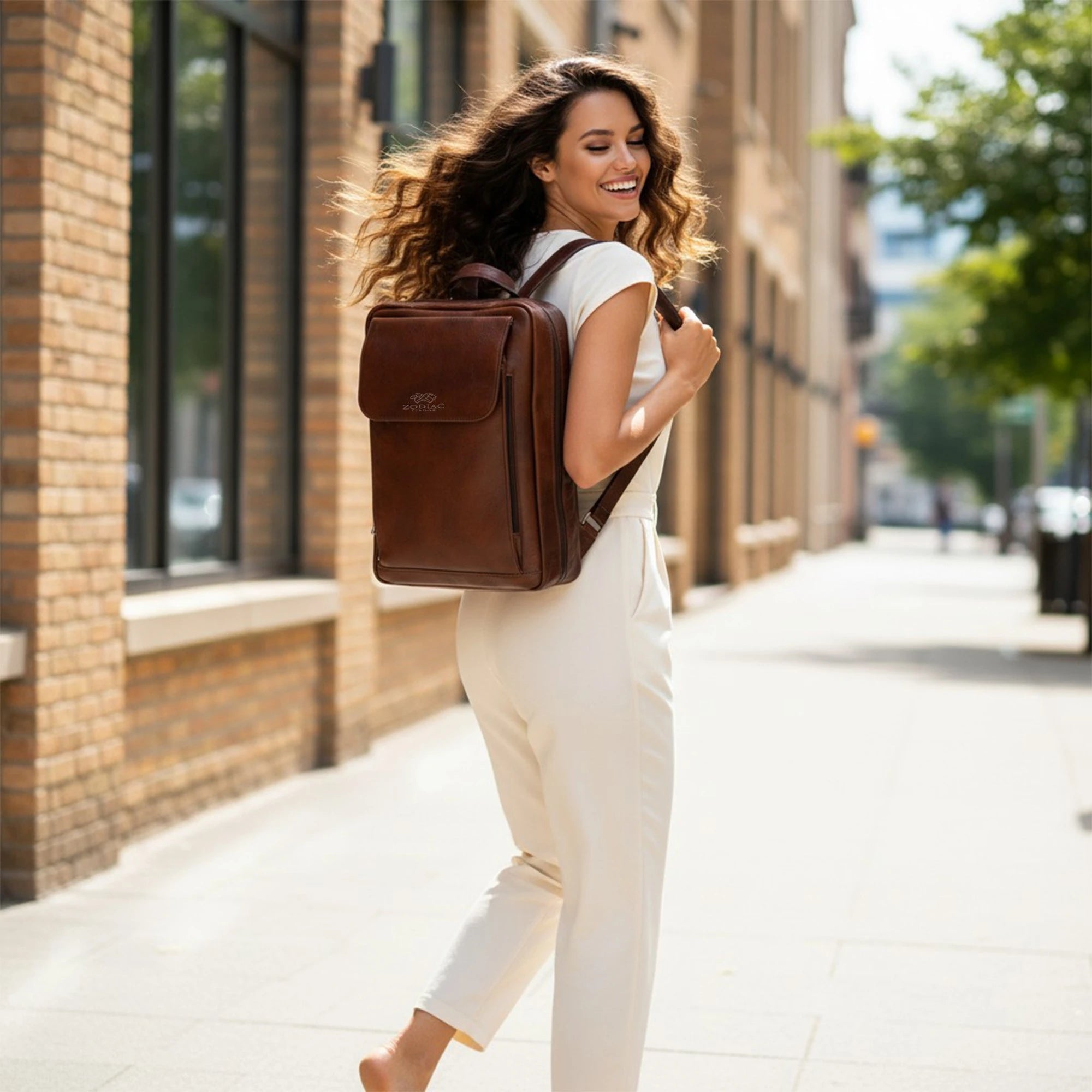 Zodiac Asahi Genuine Leather 2 In 1 Backpack Bag Tan Brown