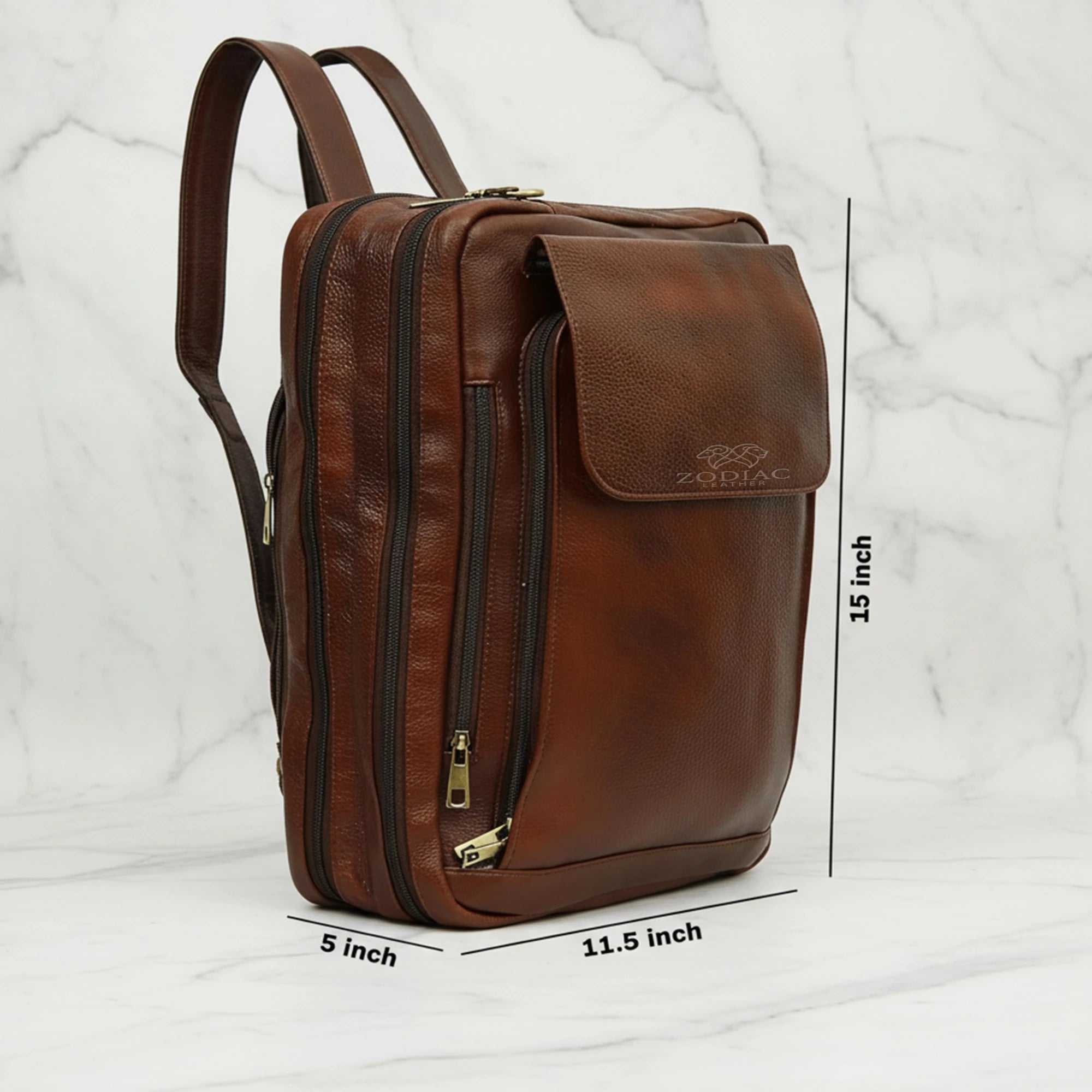 Zodiac Asahi Genuine Leather 2 In 1 Backpack Bag Tan Brown