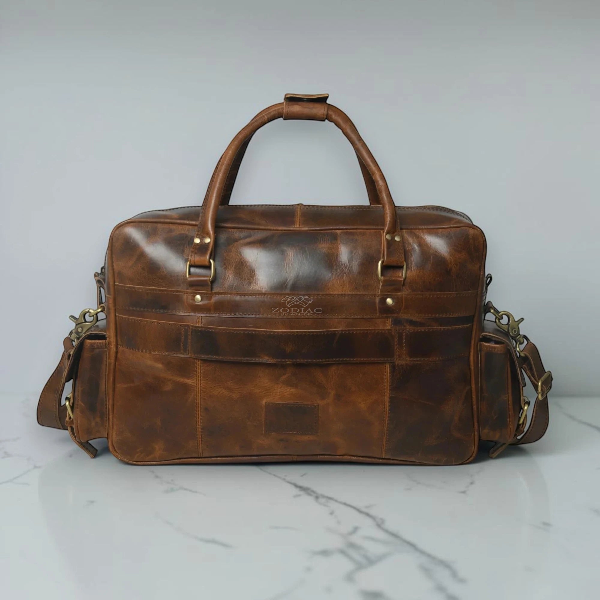 Zodiac Aster Full Grain Leather Travel Briefcase Brown