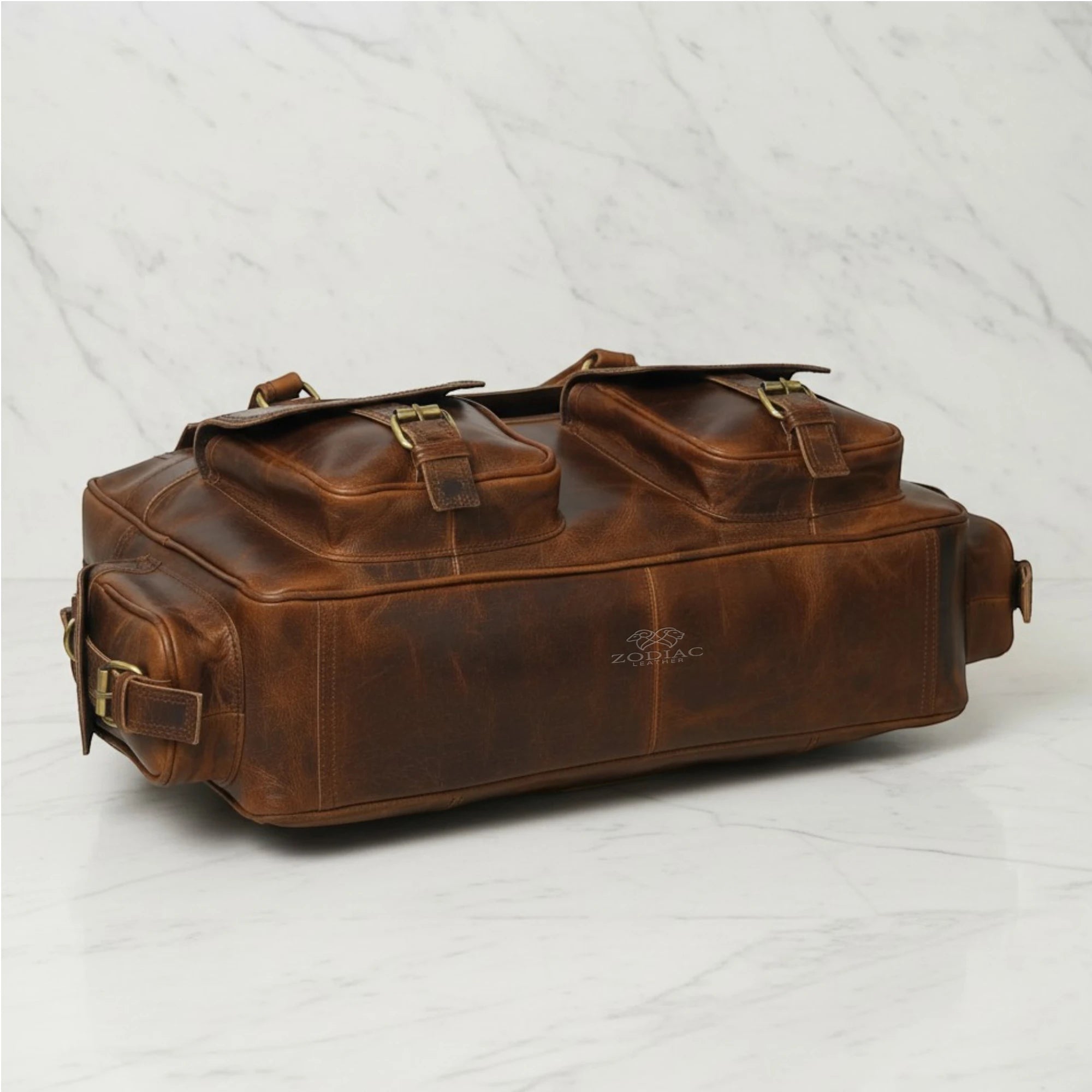 Zodiac Aster Full Grain Leather Travel Briefcase Brown