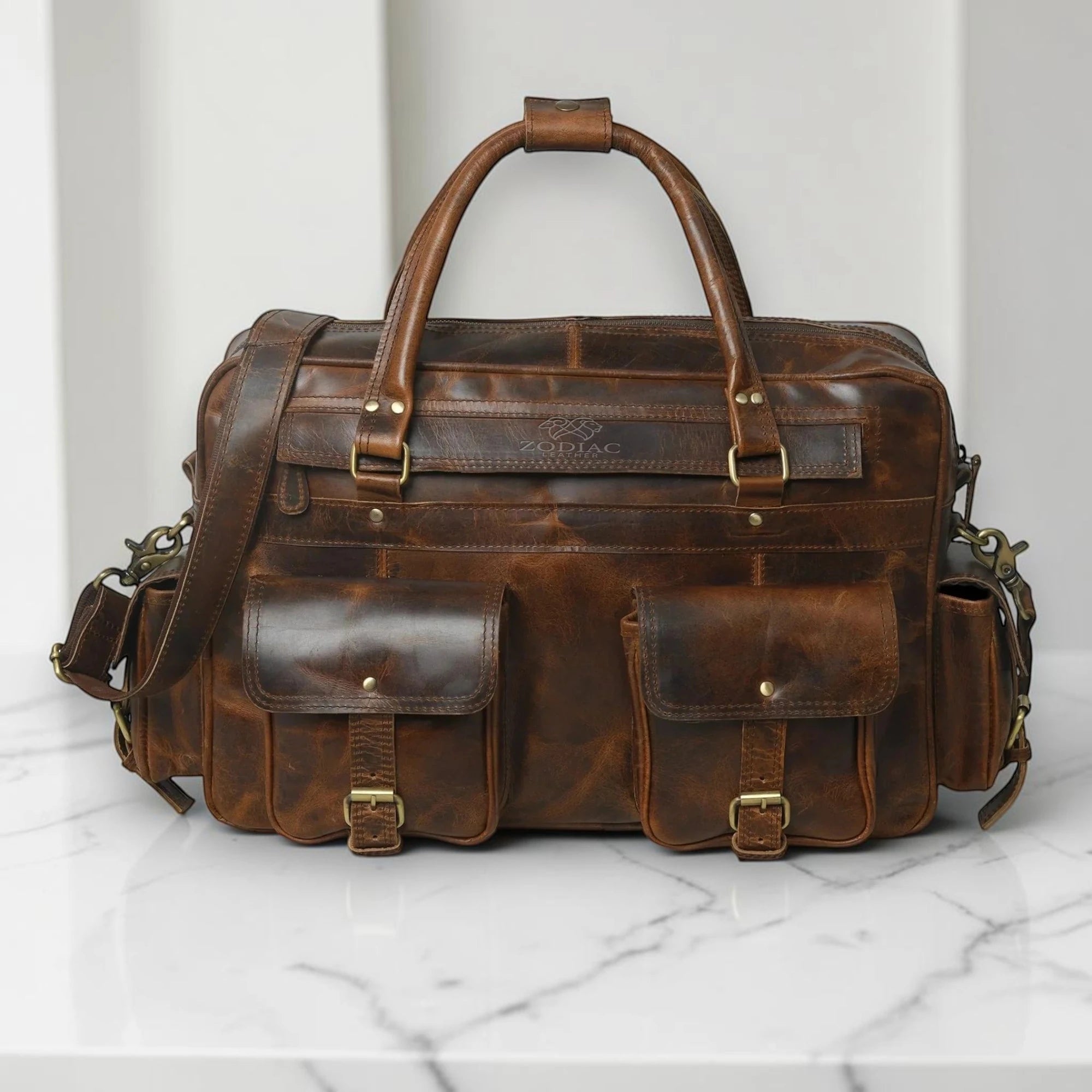 Zodiac Aster Full Grain Leather Travel Briefcase Brown