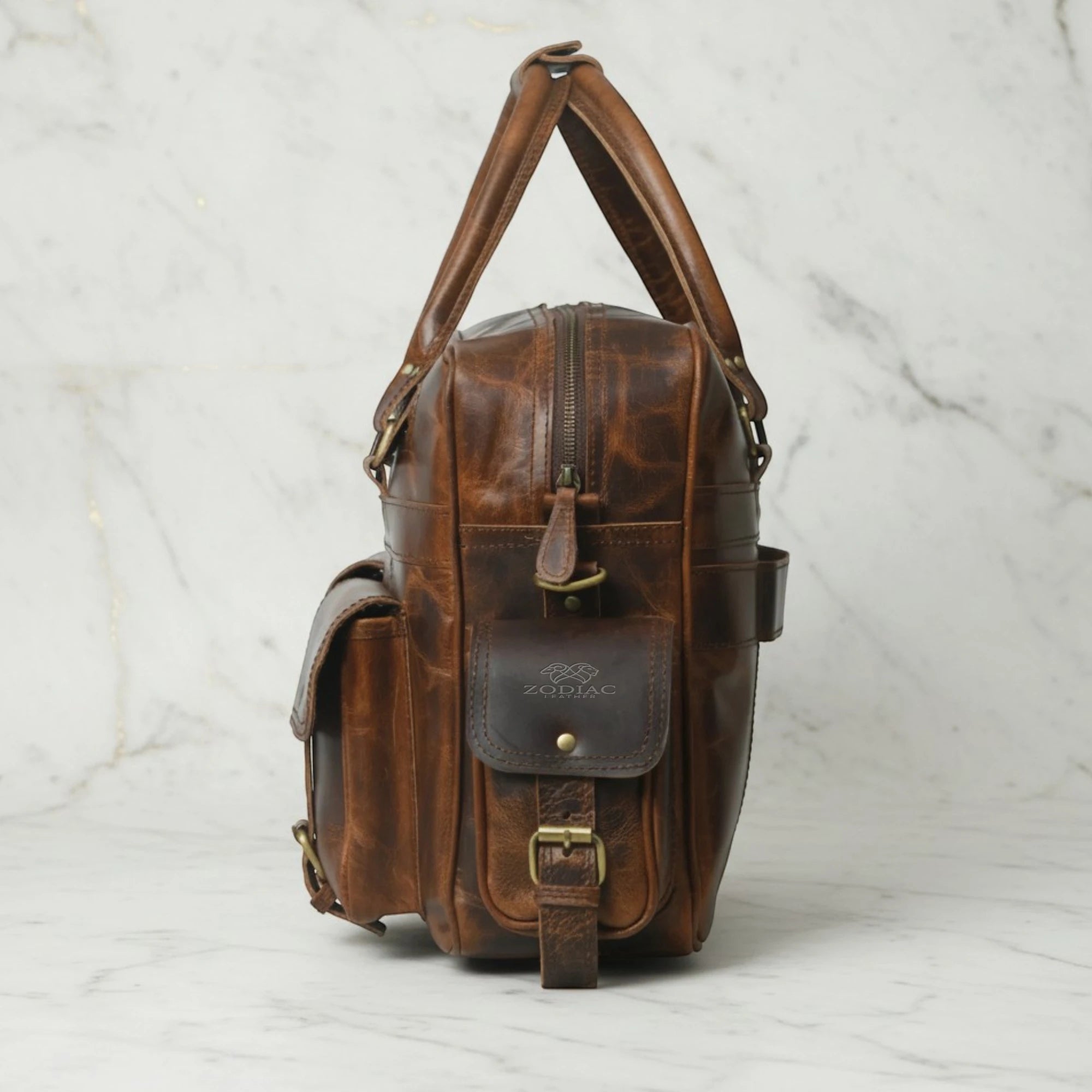 Zodiac Aster Full Grain Leather Travel Briefcase Brown