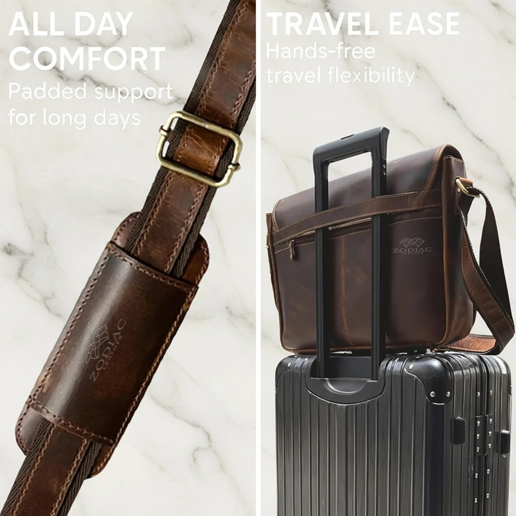 Zodiac Atlas Genuine Leather Laptop Bag Brown