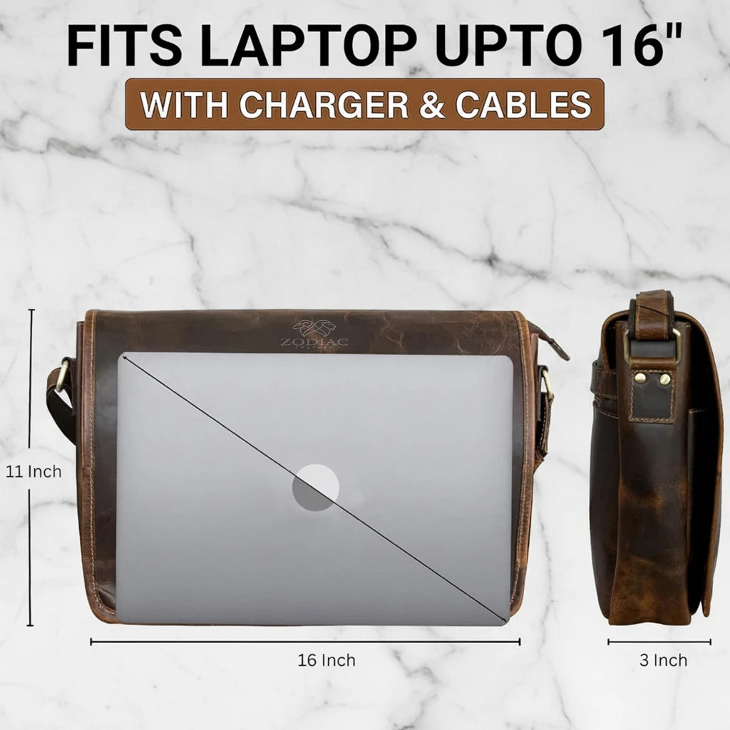 Zodiac Atlas Genuine Leather Laptop Bag Brown