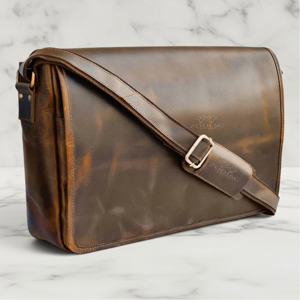 Zodiac Atlas Genuine Leather Laptop Bag Brown