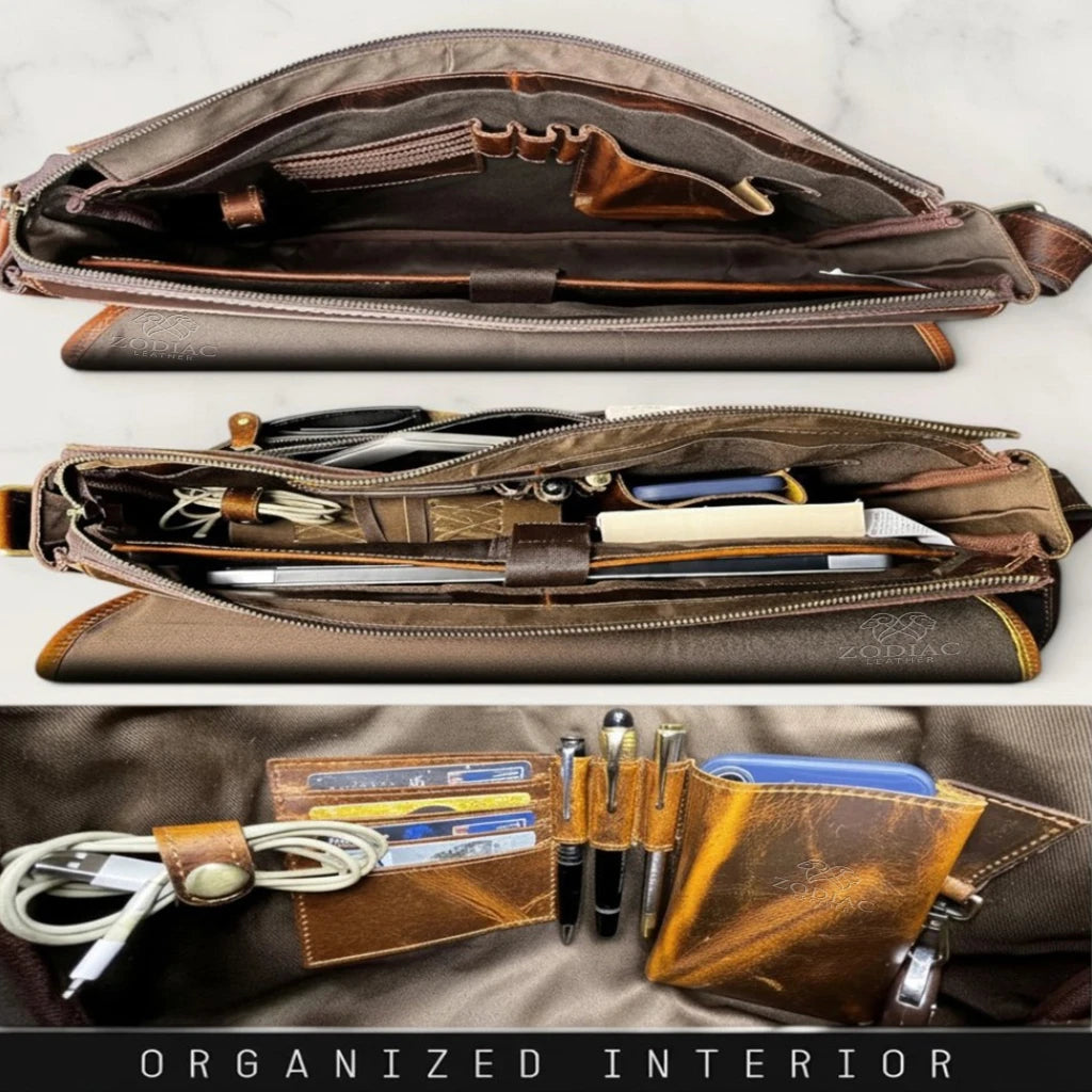 Zodiac Atlas Genuine Leather Laptop Bag Brown