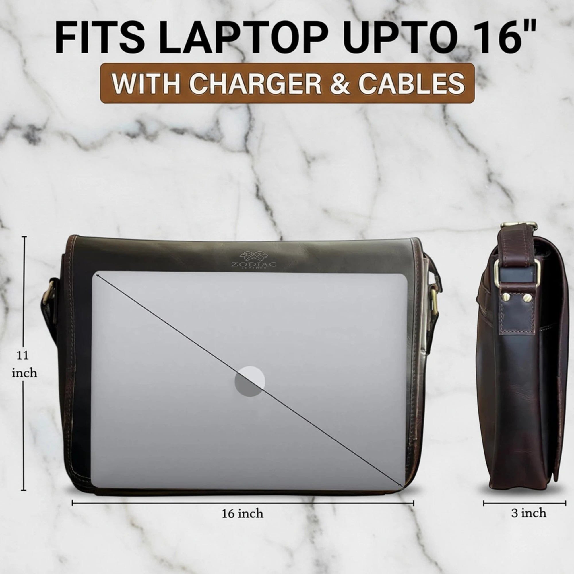 Zodiac Atlas Genuine Leather Laptop Bag Mulberry