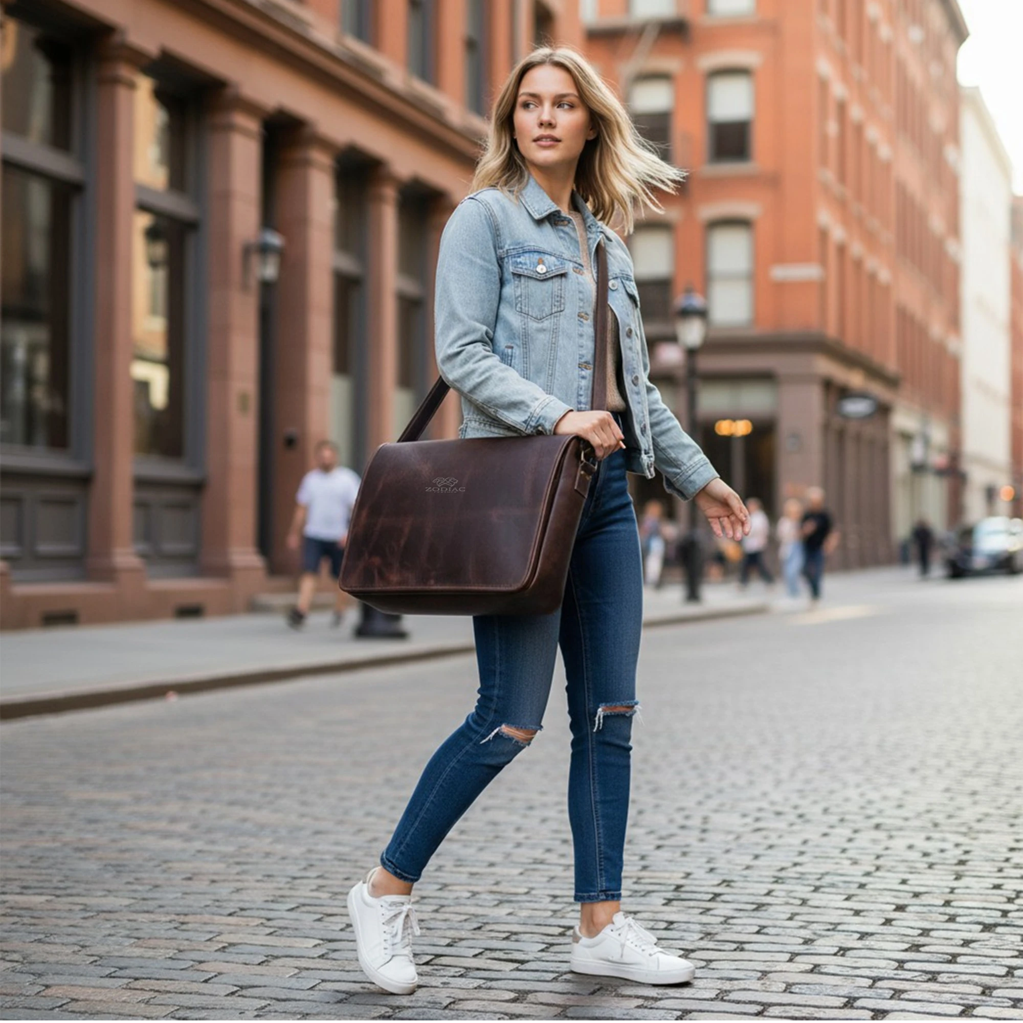 Zodiac Atlas Genuine Leather Laptop Bag Mulberry
