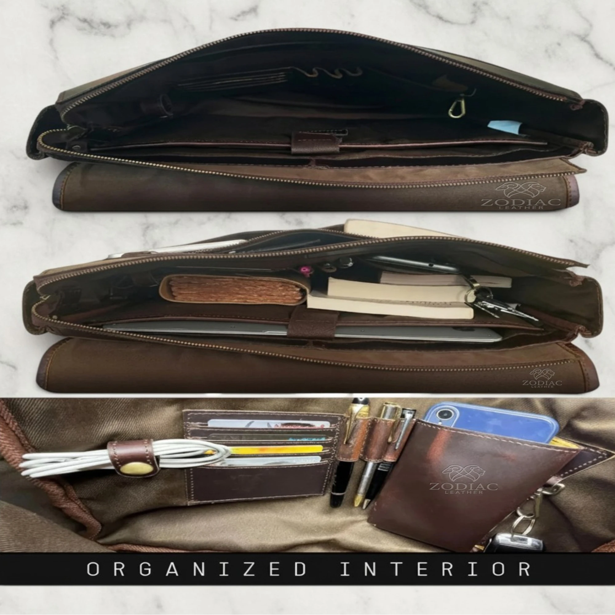 Zodiac Atlas Genuine Leather Laptop Bag Mulberry