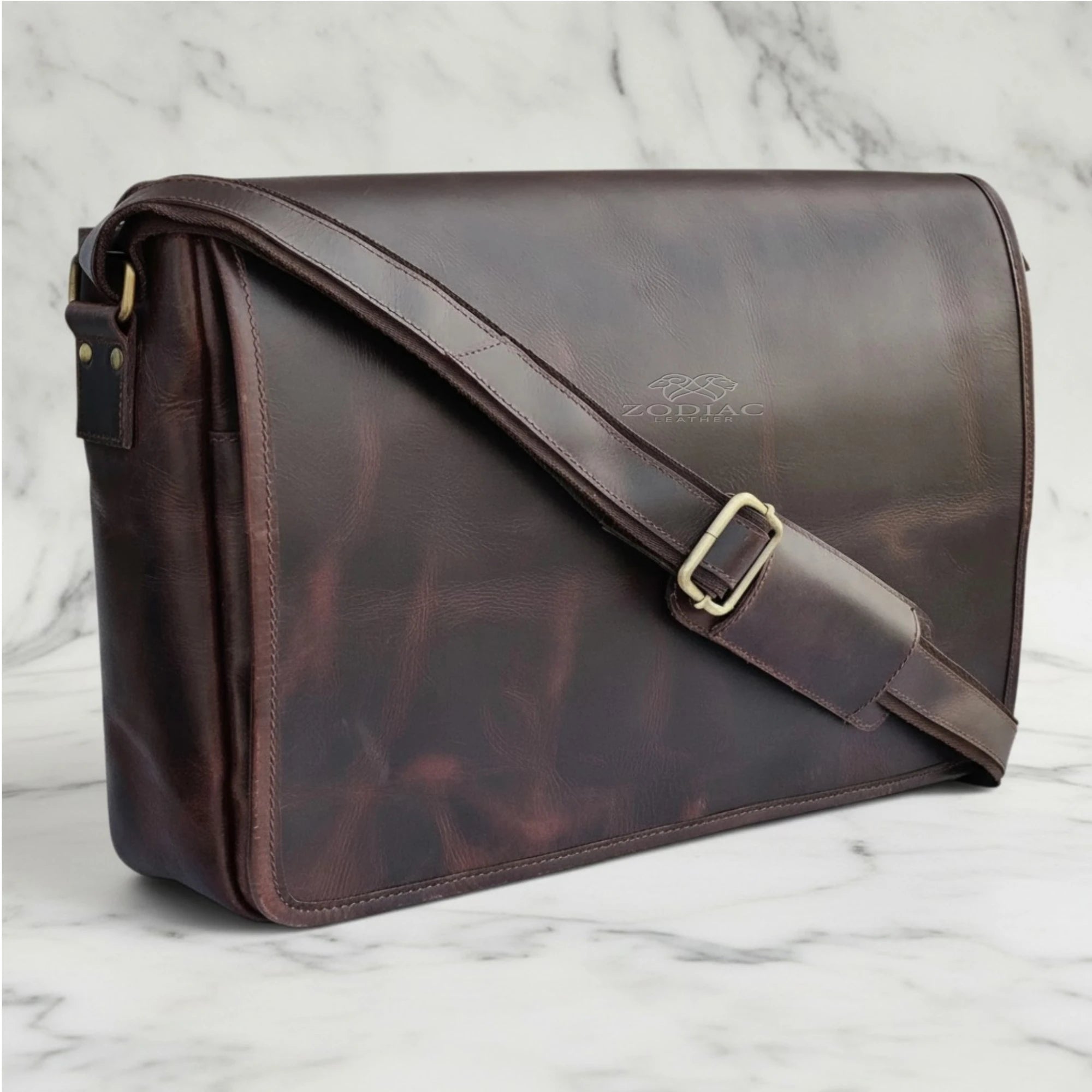 Zodiac Atlas Genuine Leather Laptop Bag Mulberry