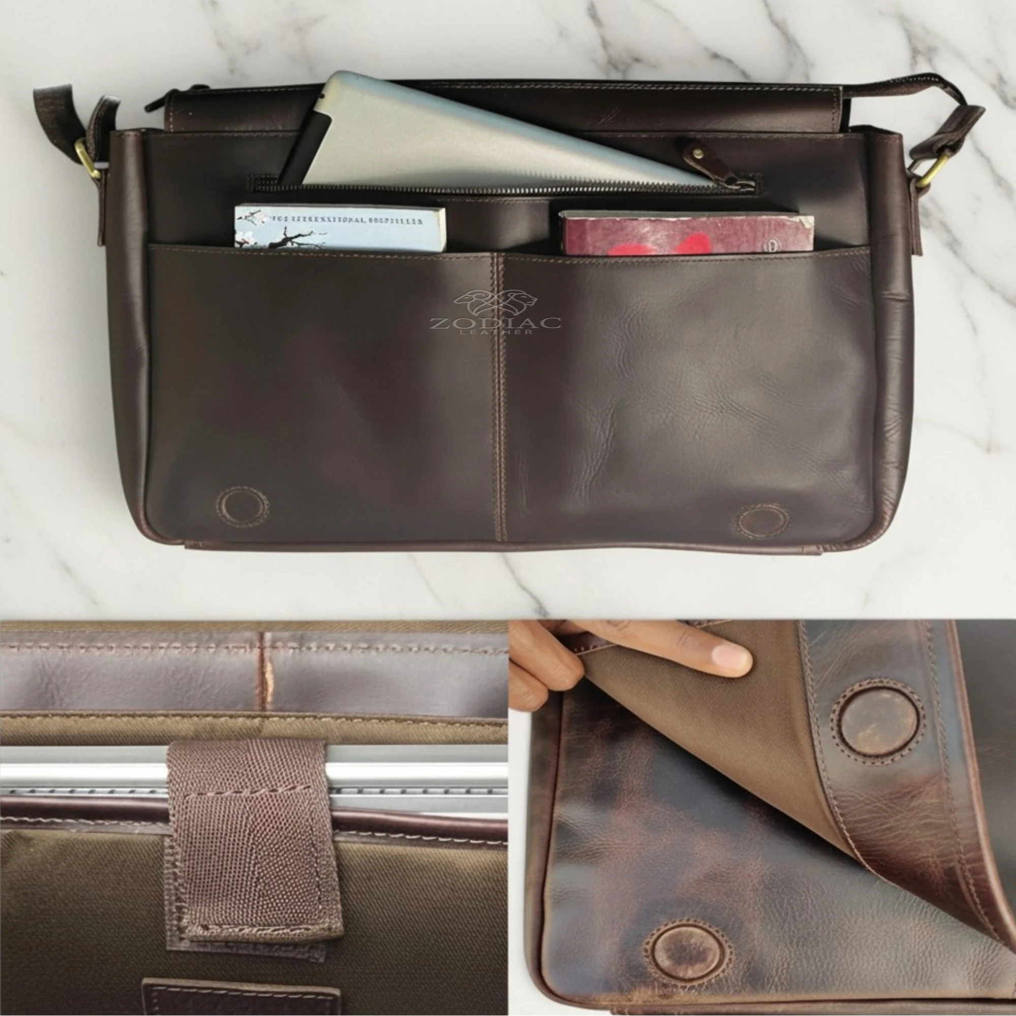Zodiac Atlas Genuine Leather Laptop Bag Mulberry