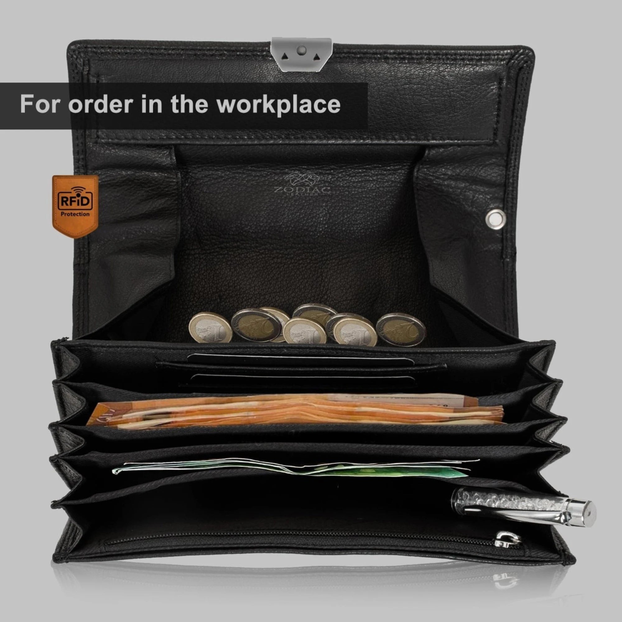 Zodiac Bolsa Genuine Leather Waiter Wallet with Coin Compartment