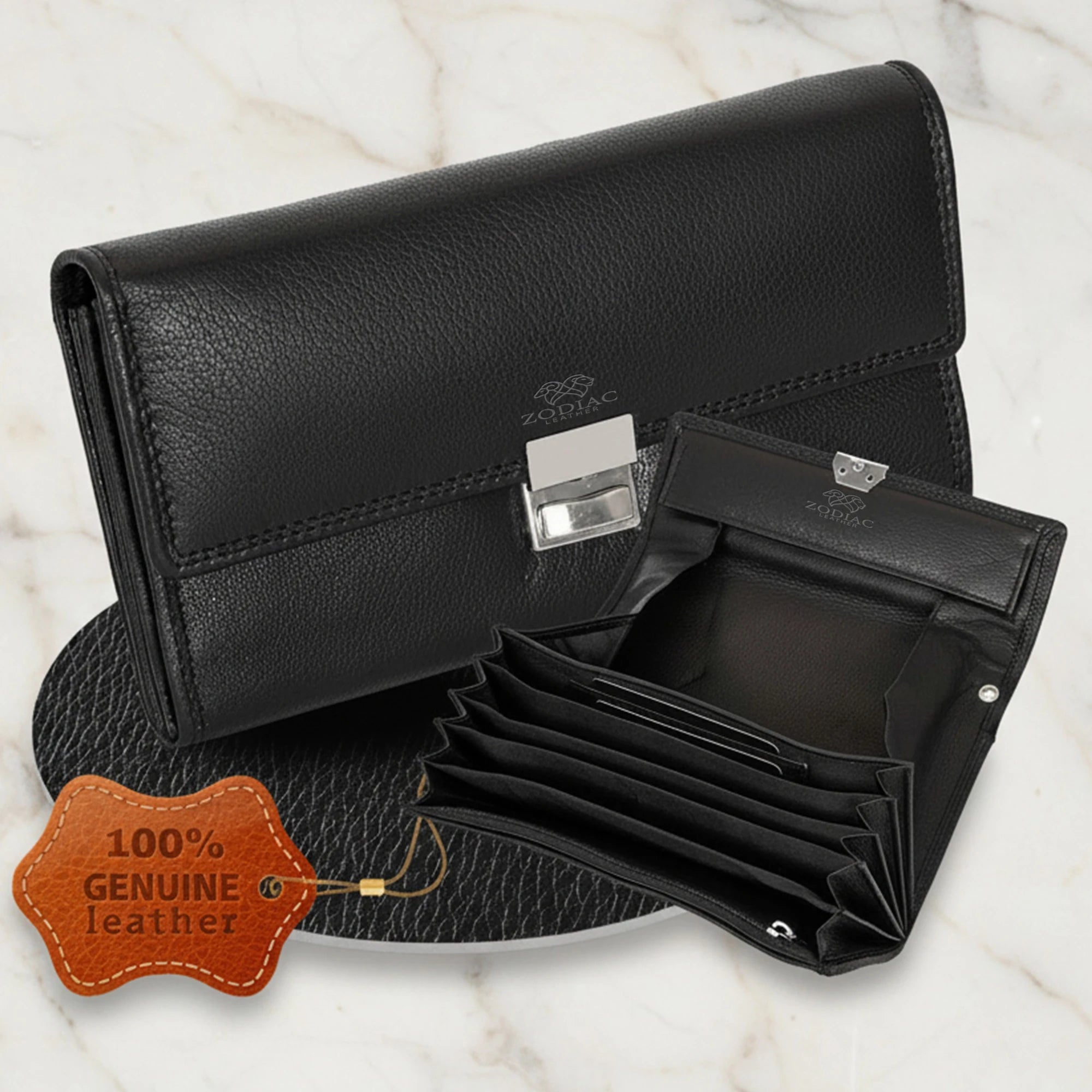 Zodiac Bolsa Genuine Leather Waiter Wallet with Coin Compartment