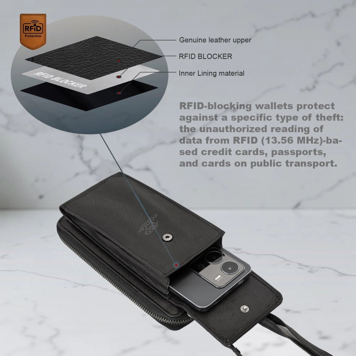 Zodiac Cartera Dual Purpose Leather Purse For Mobile & Money