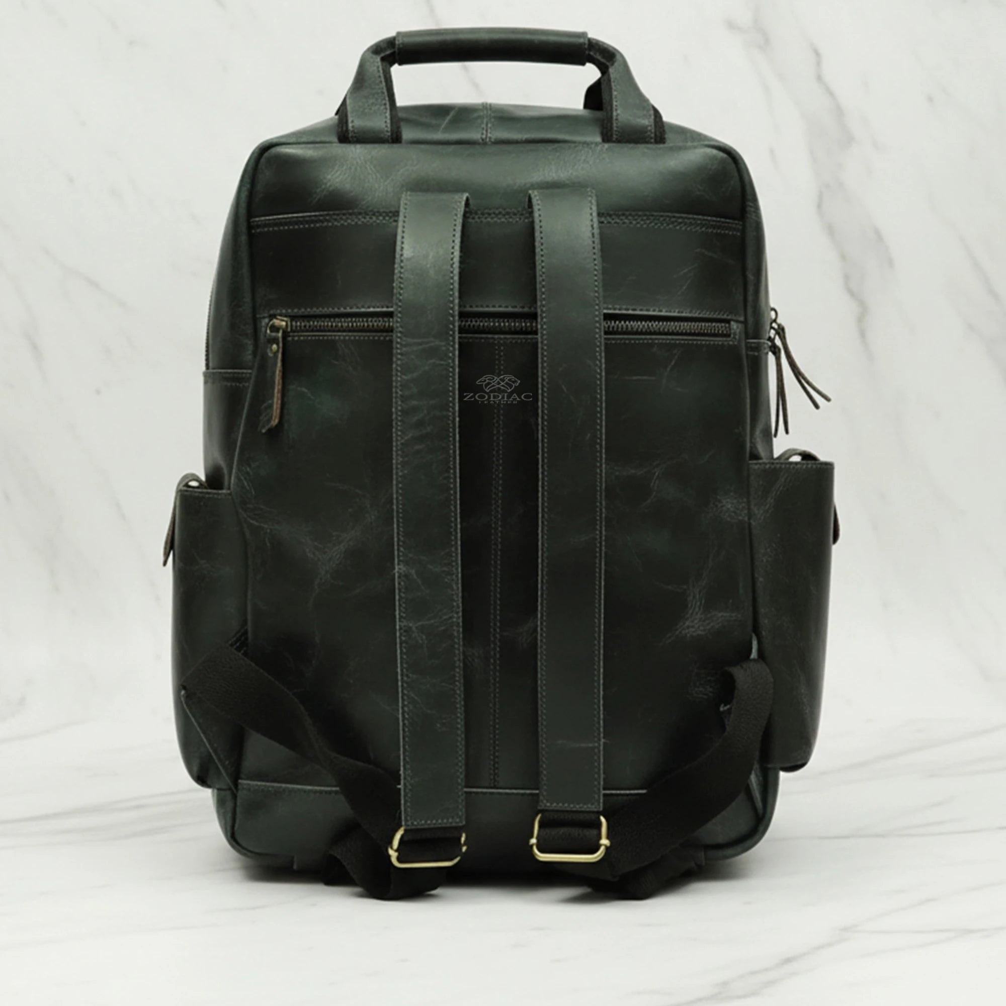 Zodiac Diego Genuine Leather Backpack Unisex Multifunctional Dark Green