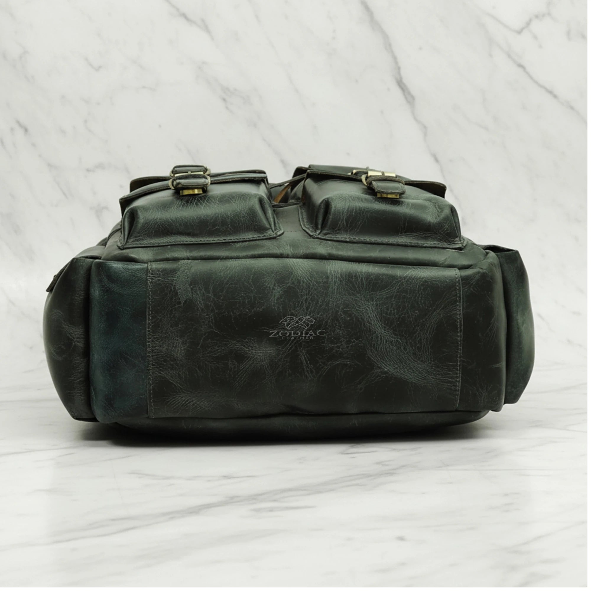 Zodiac Diego Genuine Leather Backpack Unisex Multifunctional Dark Green