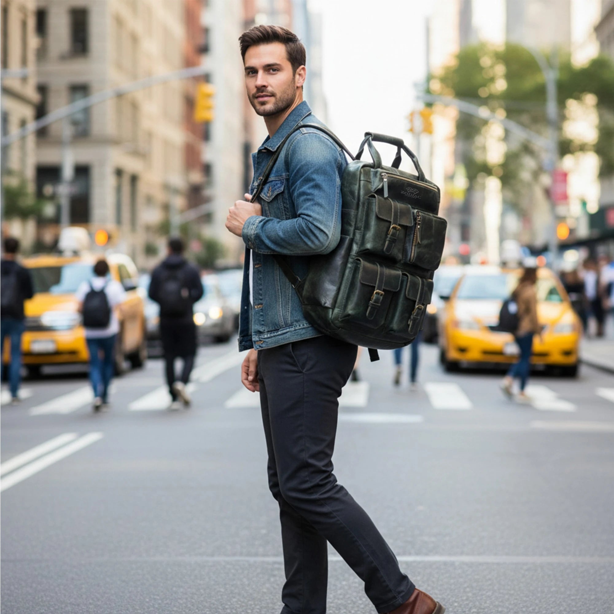 Zodiac Diego Genuine Leather Backpack Unisex Multifunctional Dark Green