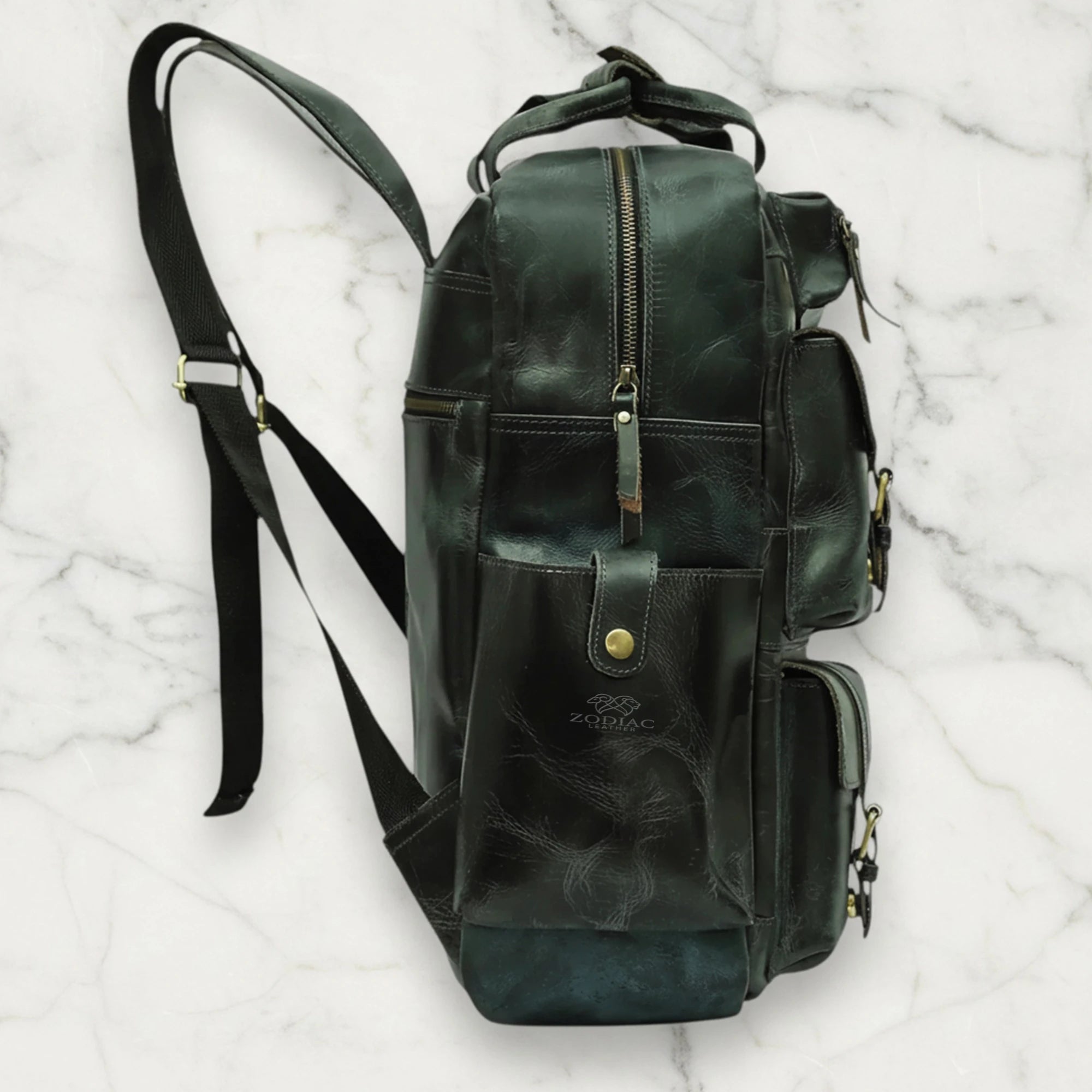 Zodiac Diego Genuine Leather Backpack Unisex Multifunctional Dark Green