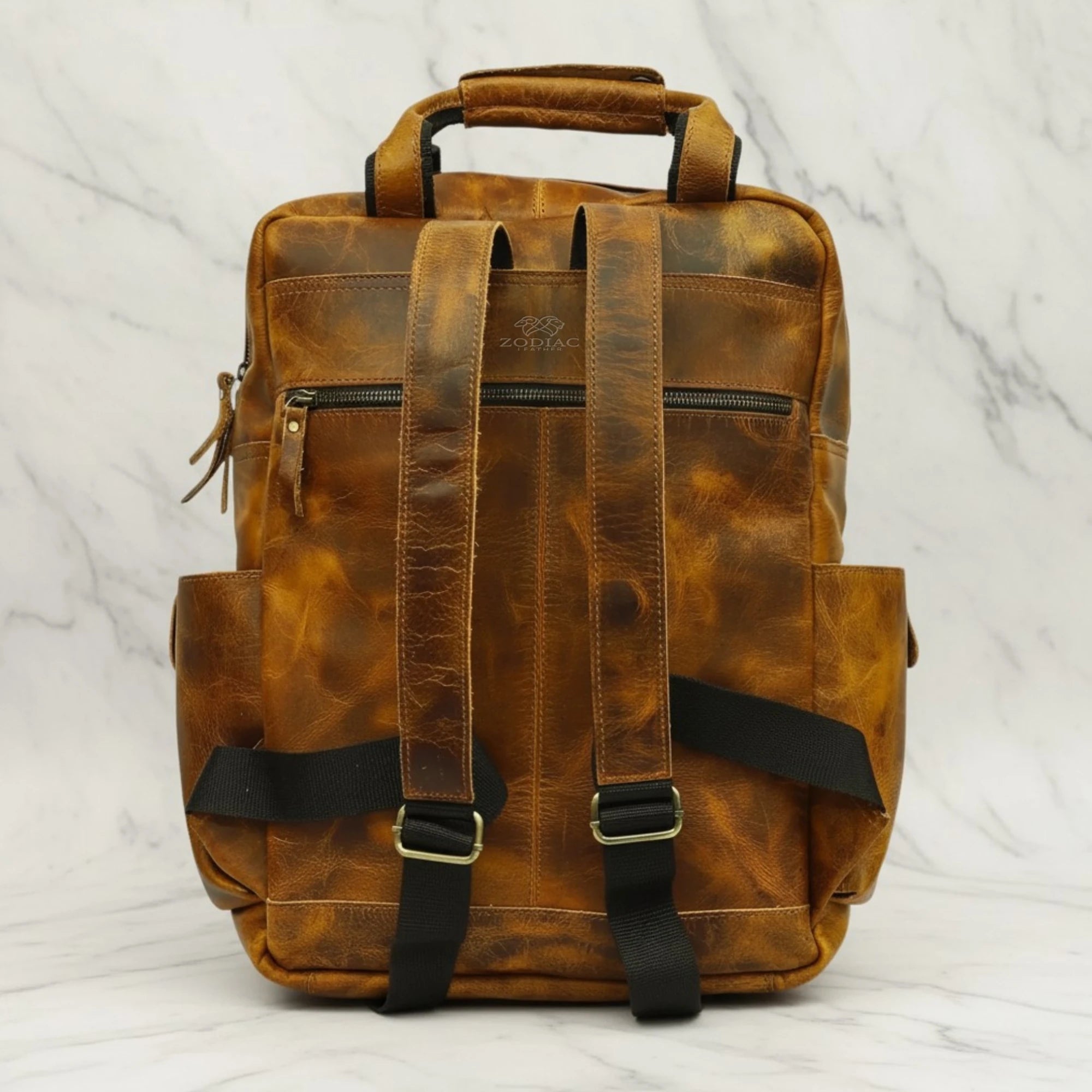 Zodiac Diego Genuine Leather Backpack Unisex Multifunctional Distress Yellow