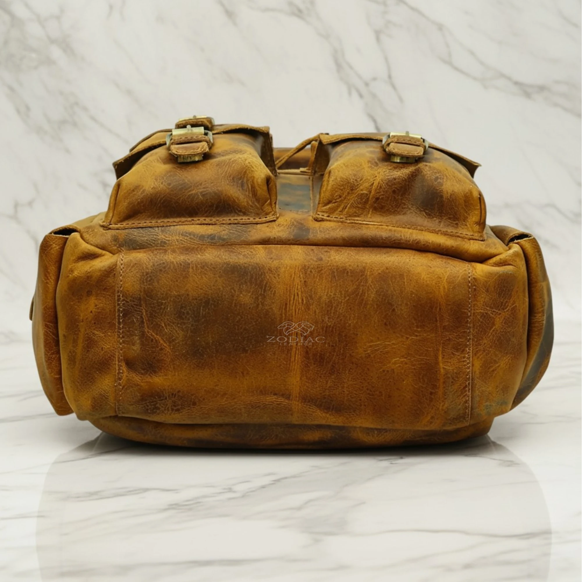 Zodiac Diego Genuine Leather Backpack Unisex Multifunctional Distress Yellow