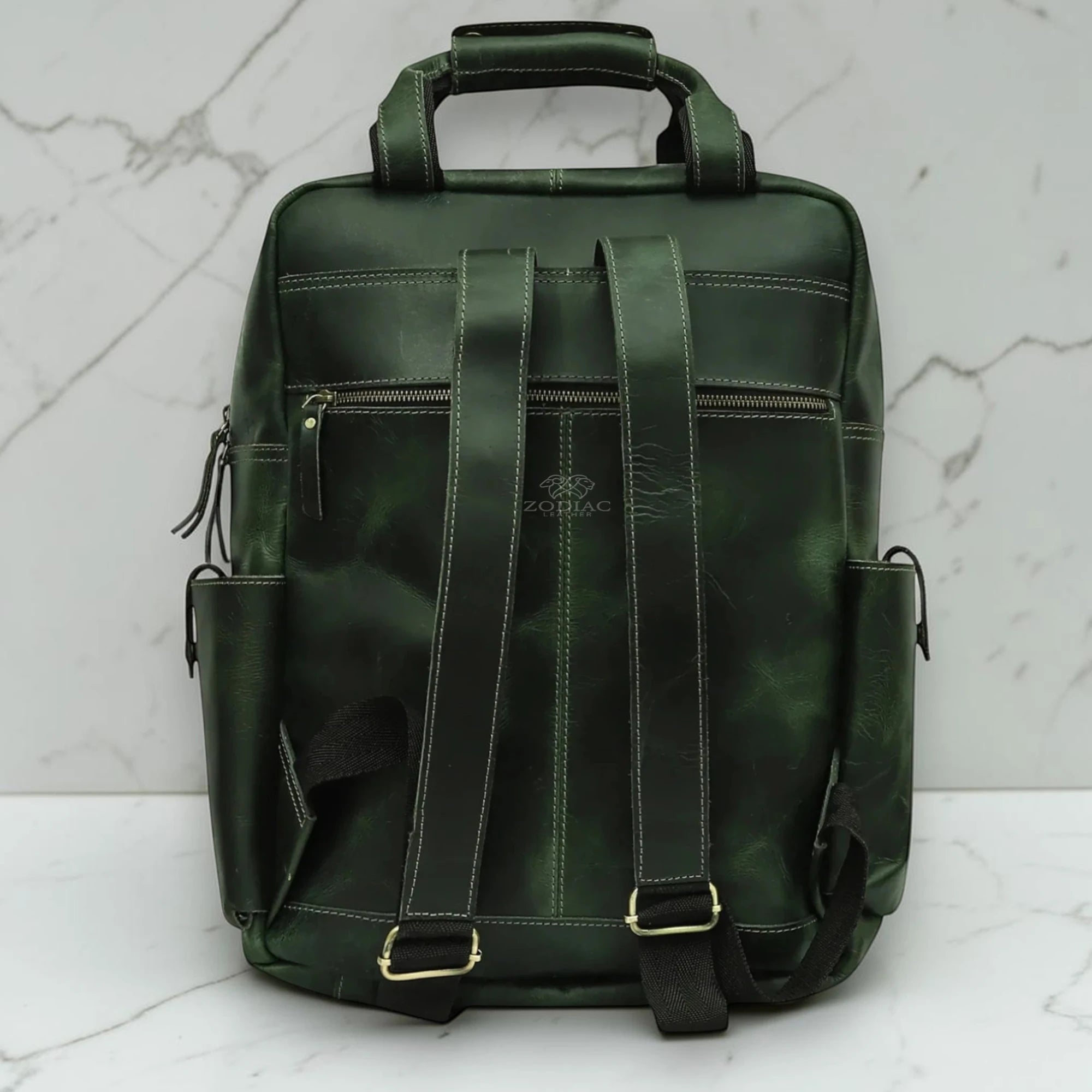 Zodiac Diego Genuine Leather Backpack Unisex Multifunctional Green