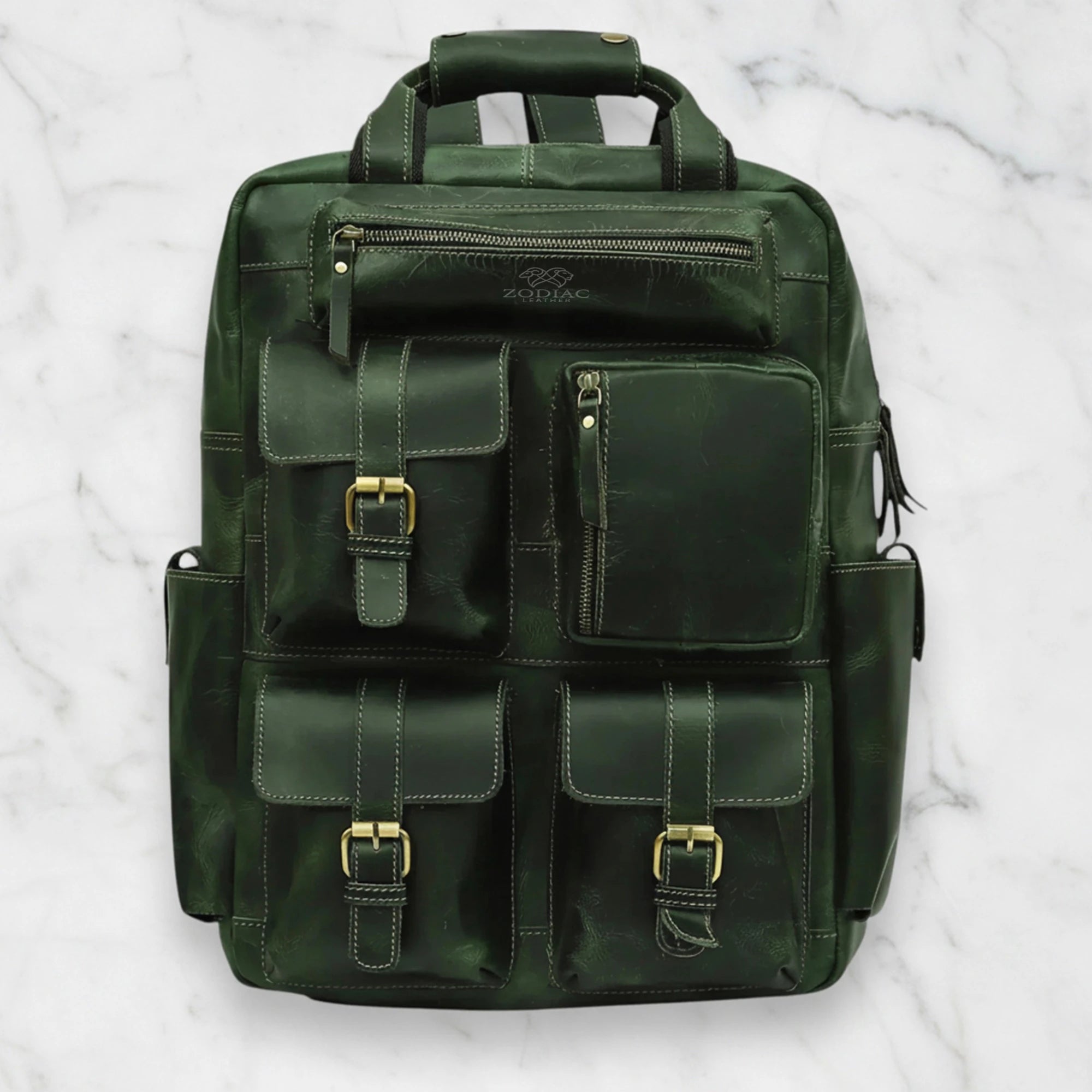 Zodiac Diego Genuine Leather Backpack Unisex Multifunctional Green