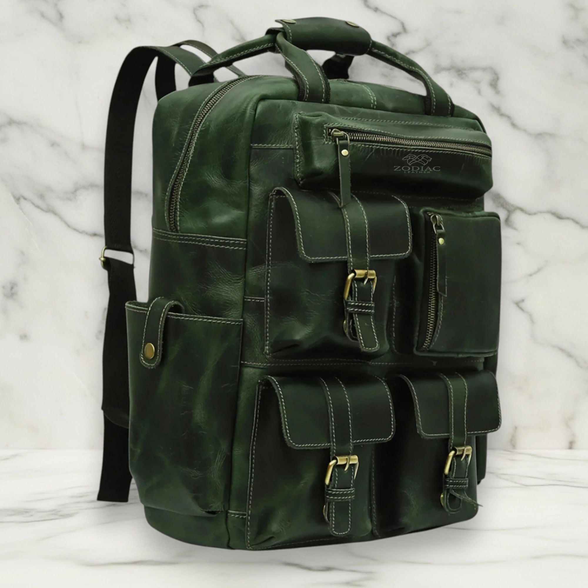 Zodiac Diego Genuine Leather Backpack Unisex Multifunctional Green