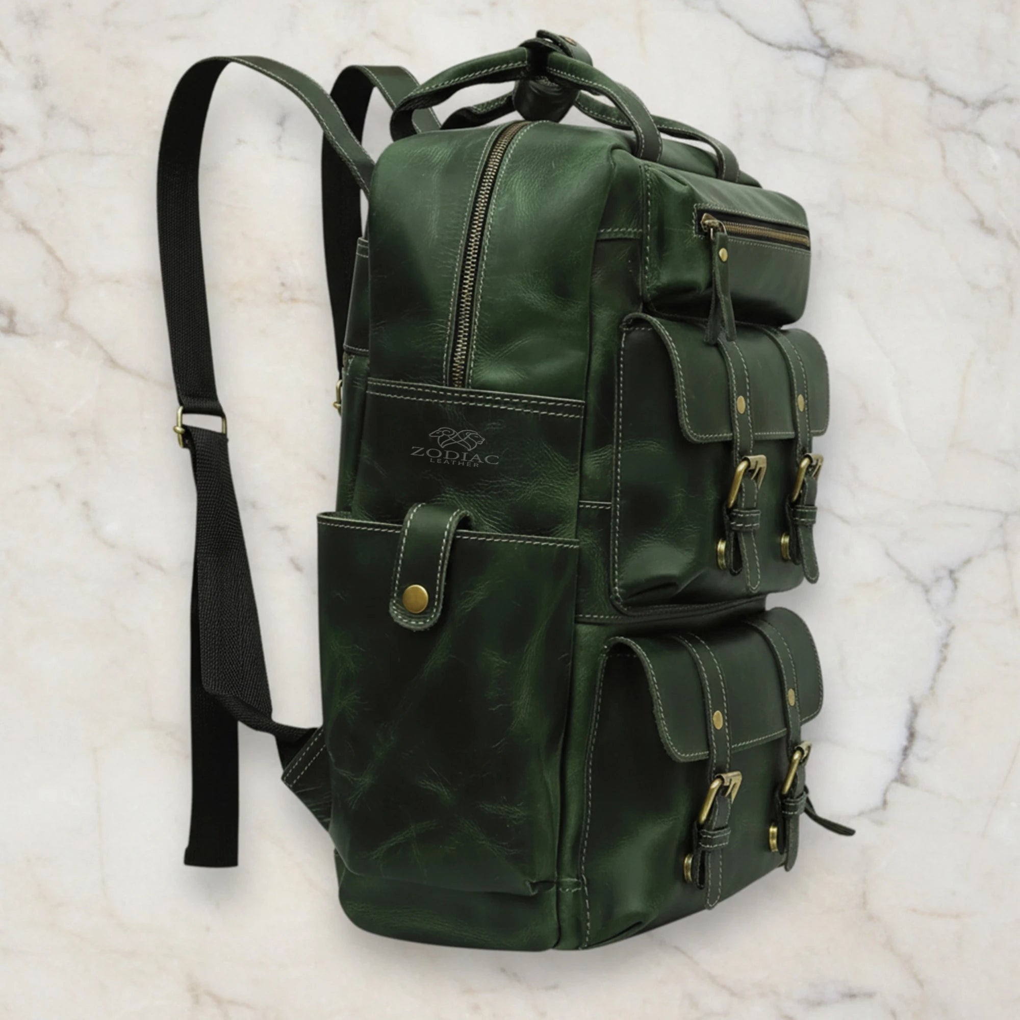 Zodiac Diego Genuine Leather Backpack Unisex Multifunctional Green