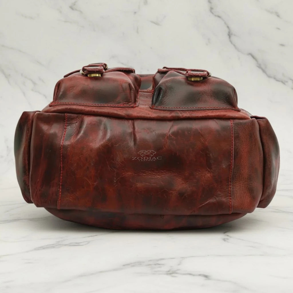 Zodiac Diego Genuine Leather Backpack Unisex Multifunctional Maroon