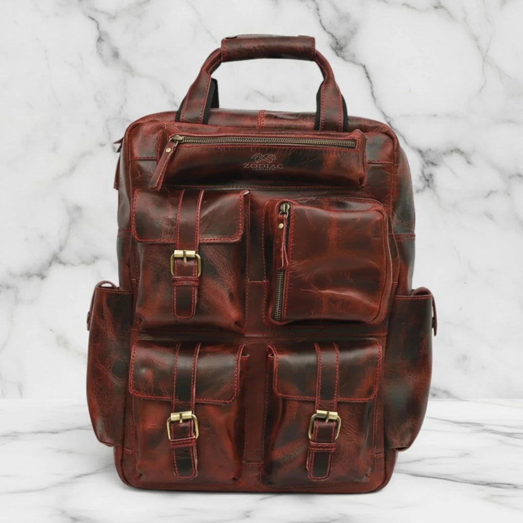 Zodiac Diego Genuine Leather Backpack Unisex Multifunctional Maroon