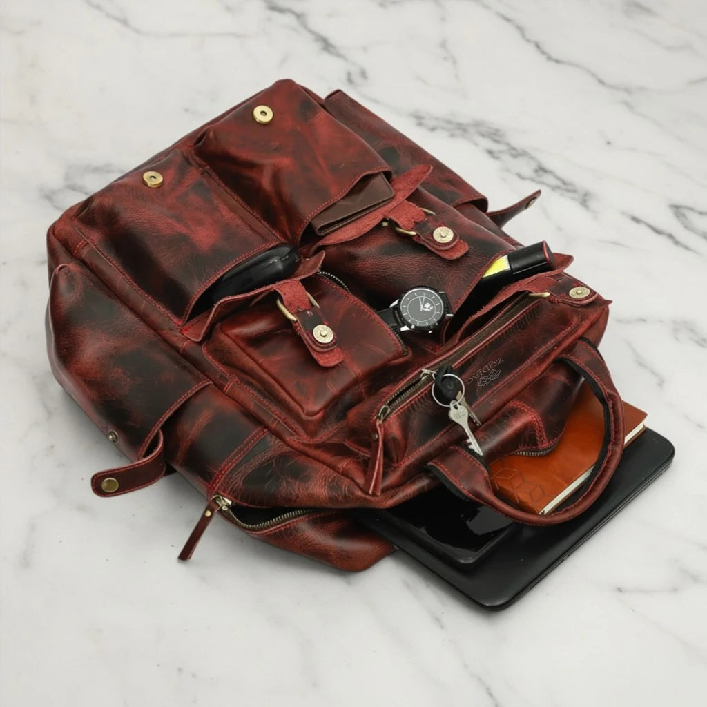 Zodiac Diego Genuine Leather Backpack Unisex Multifunctional Maroon