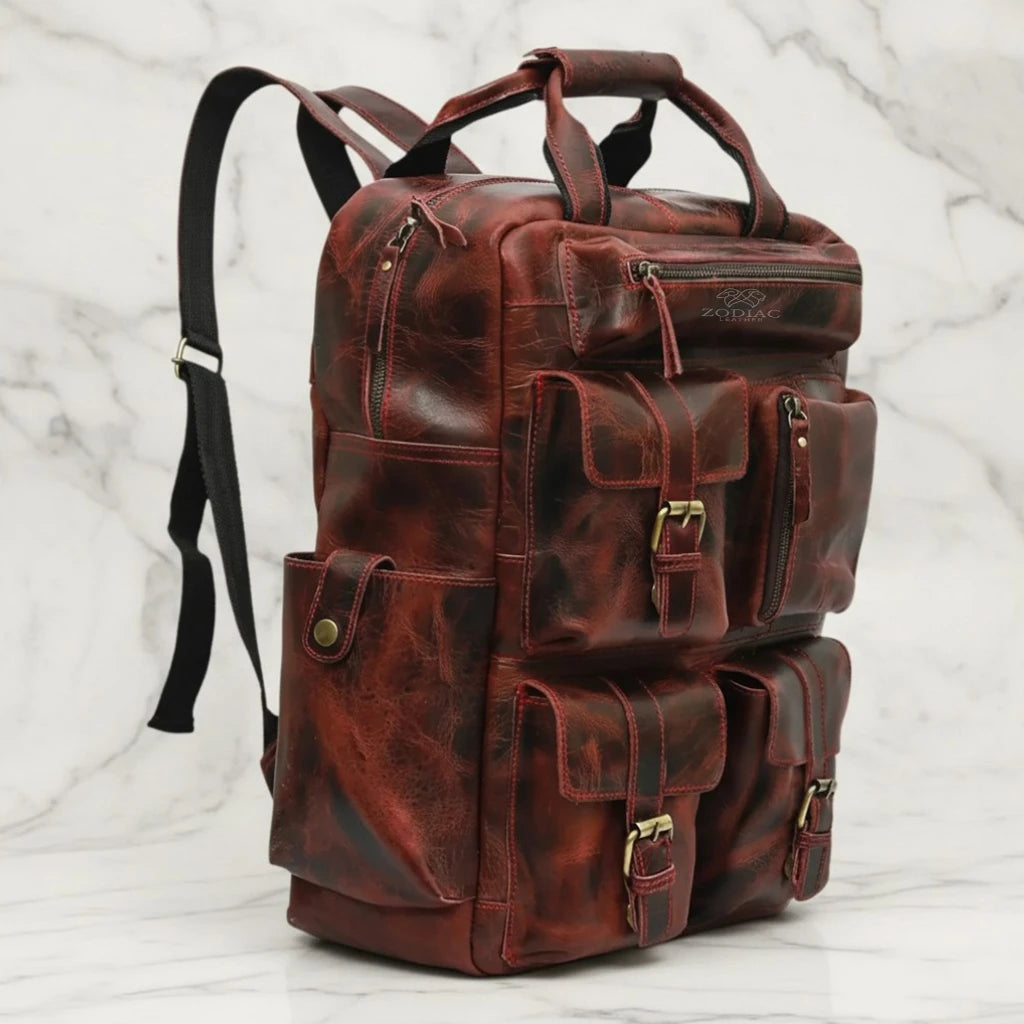 Zodiac Diego Genuine Leather Backpack Unisex Multifunctional Maroon