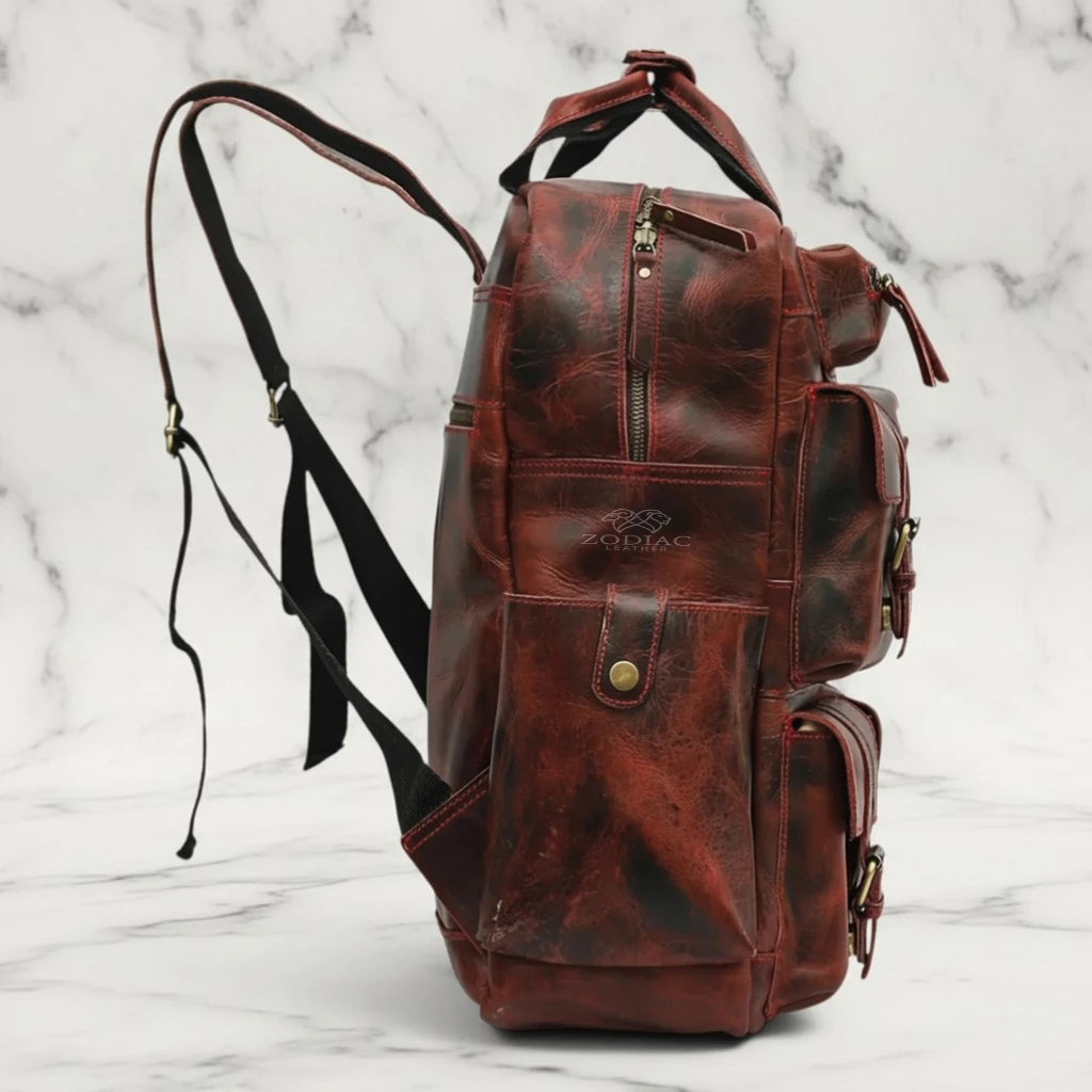 Zodiac Diego Genuine Leather Backpack Unisex Multifunctional Maroon