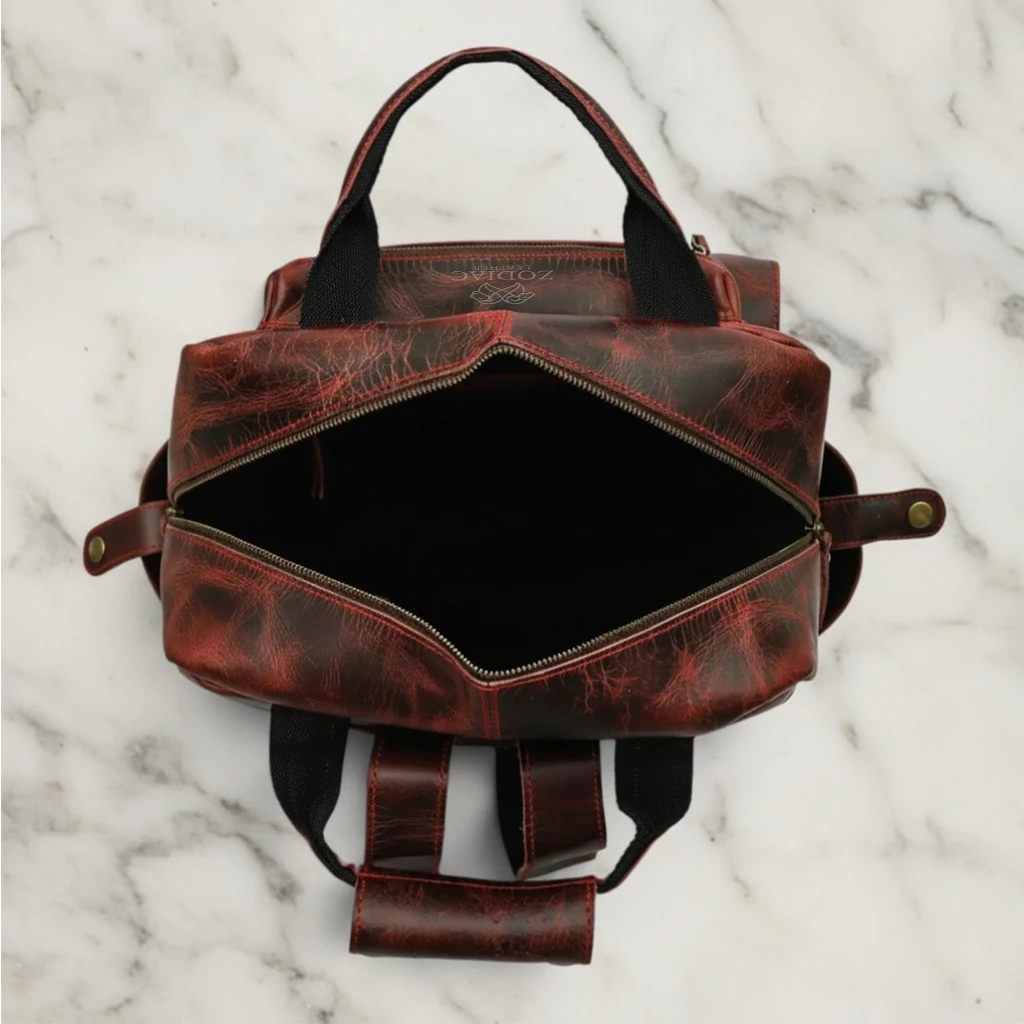 Zodiac Diego Genuine Leather Backpack Unisex Multifunctional Maroon