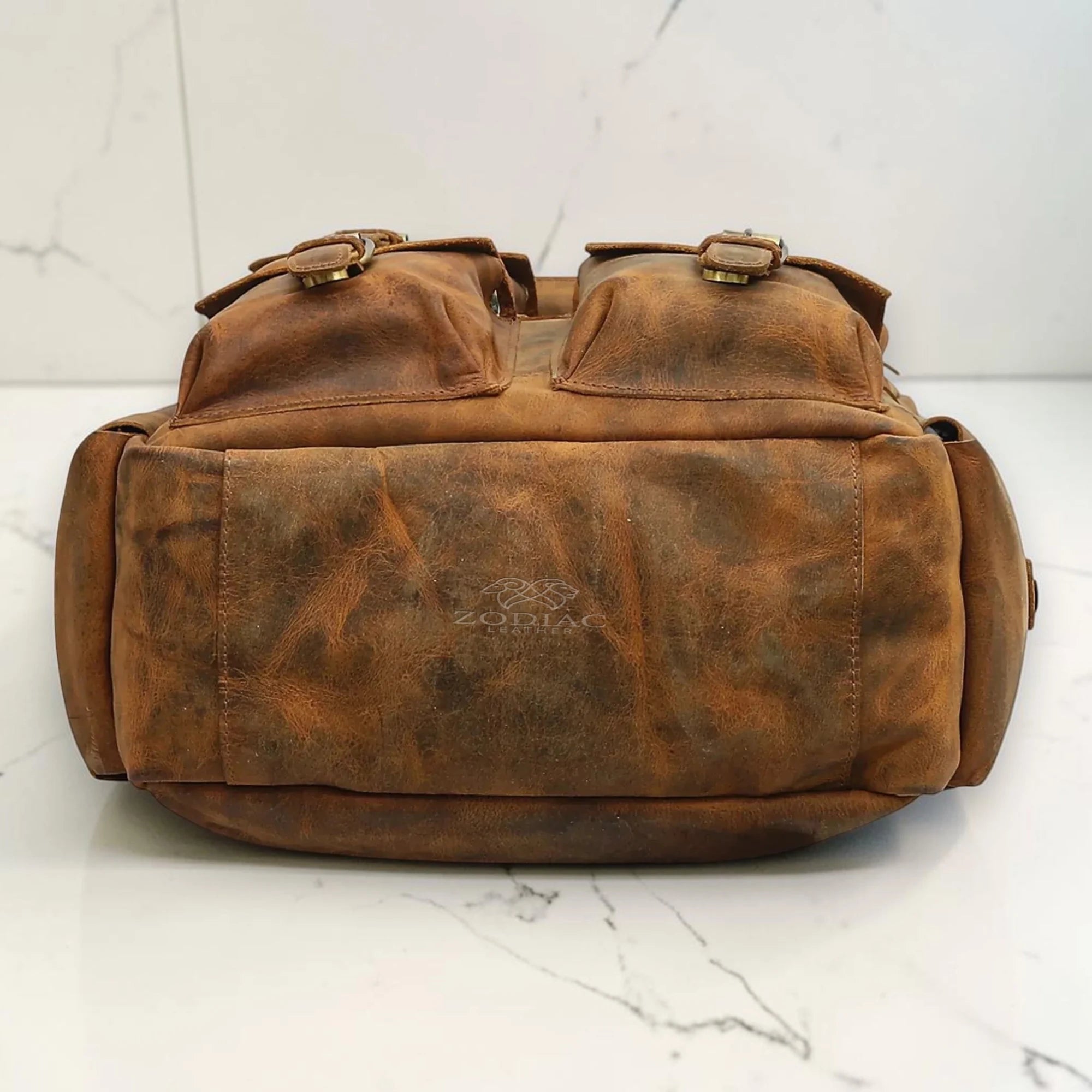 Zodiac Diego Genuine Leather Backpack Unisex Multifunctional Tan Brown