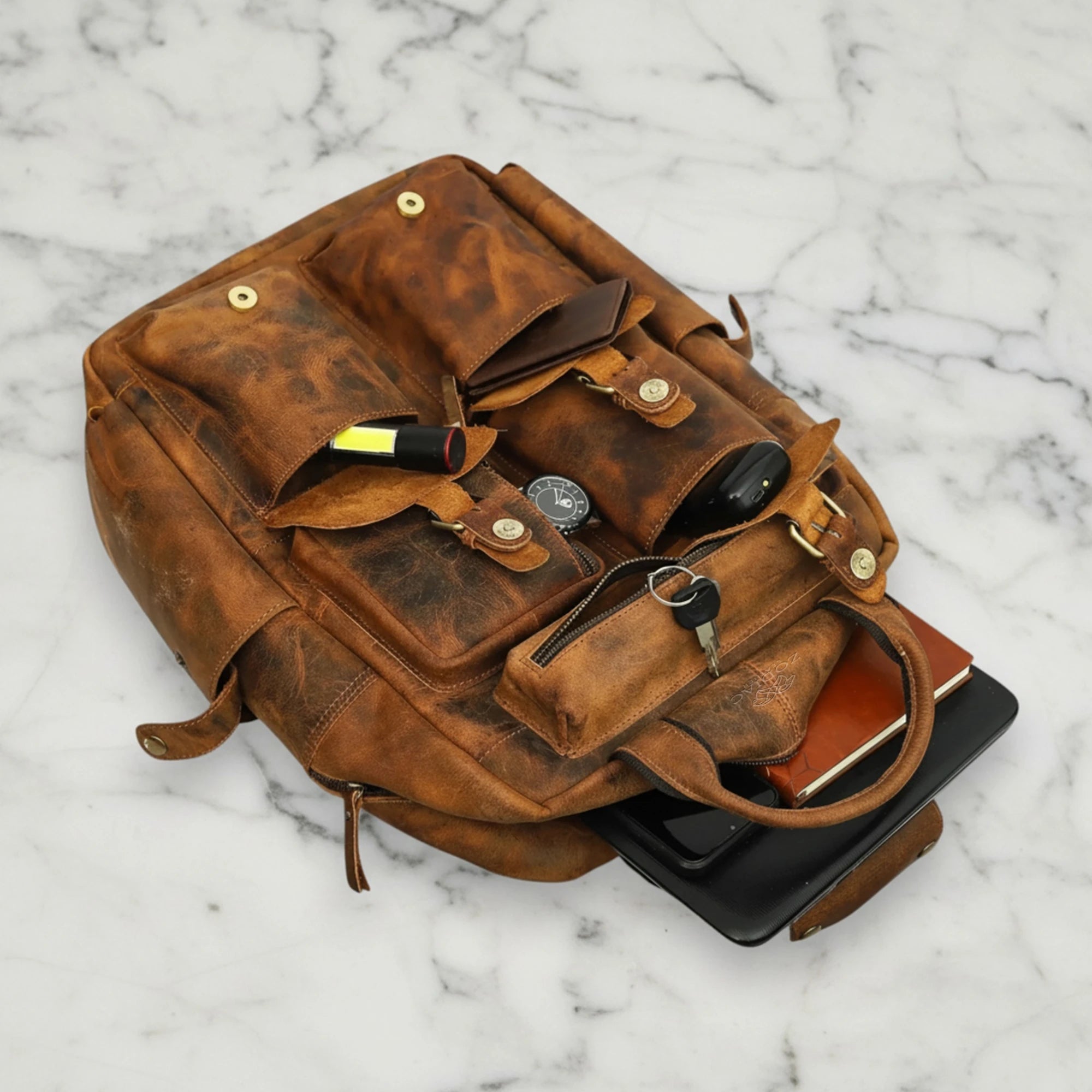 Zodiac Diego Genuine Leather Backpack Unisex Multifunctional Tan Brown