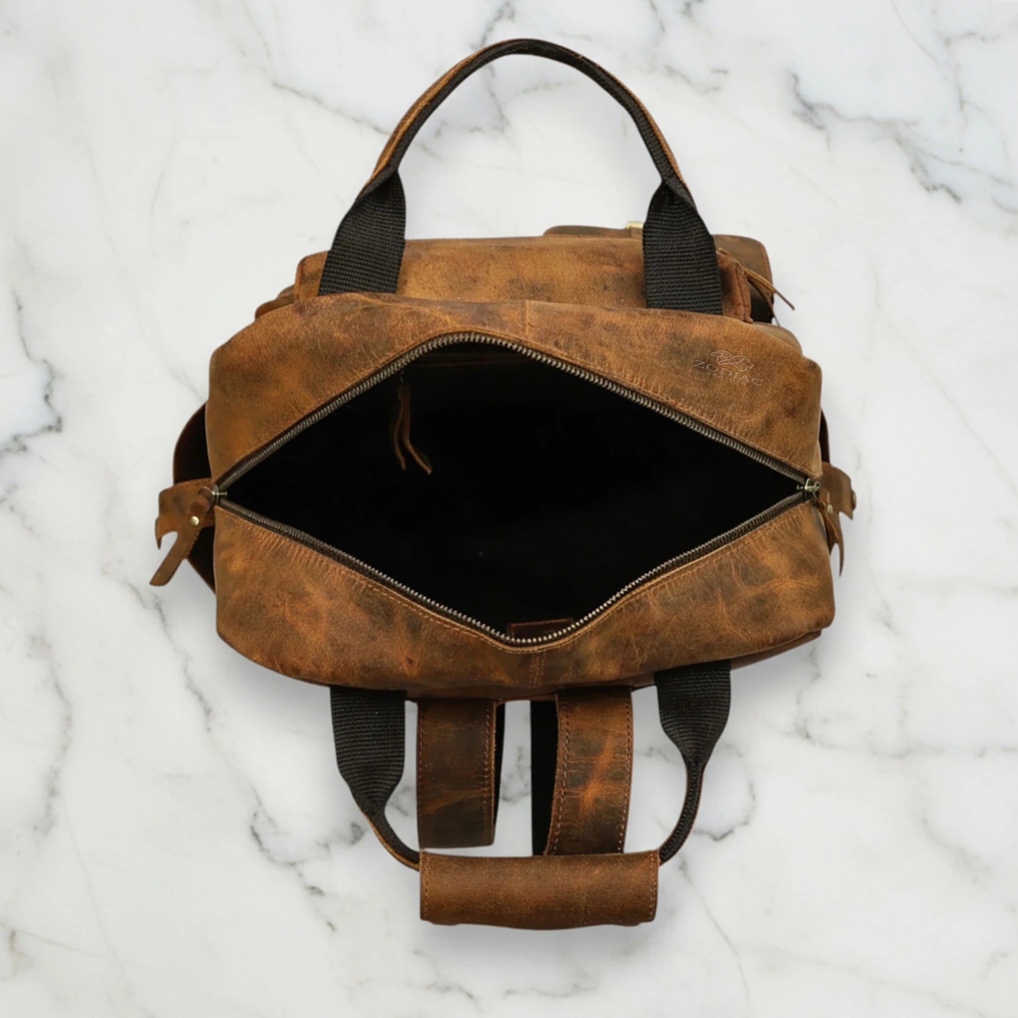 Zodiac Diego Genuine Leather Backpack Unisex Multifunctional Tan Brown
