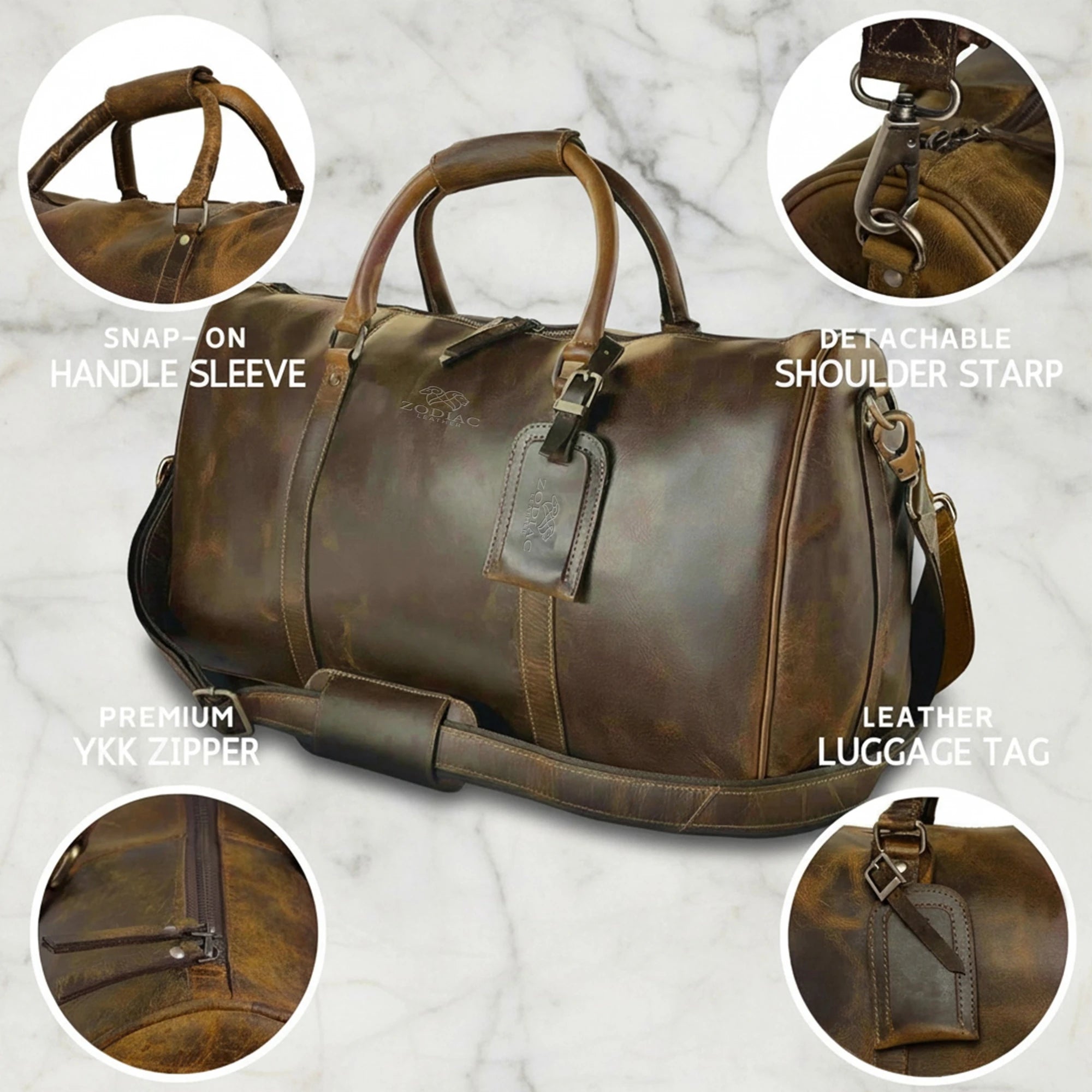 Zodiac Harper Genuine Leather Duffle Bag Brown