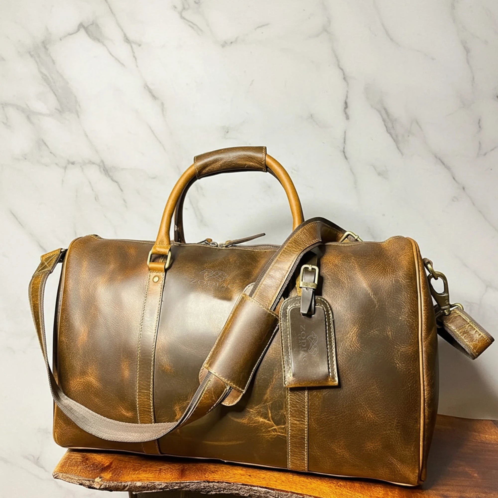Zodiac Harper Genuine Leather Duffle Bag Brown
